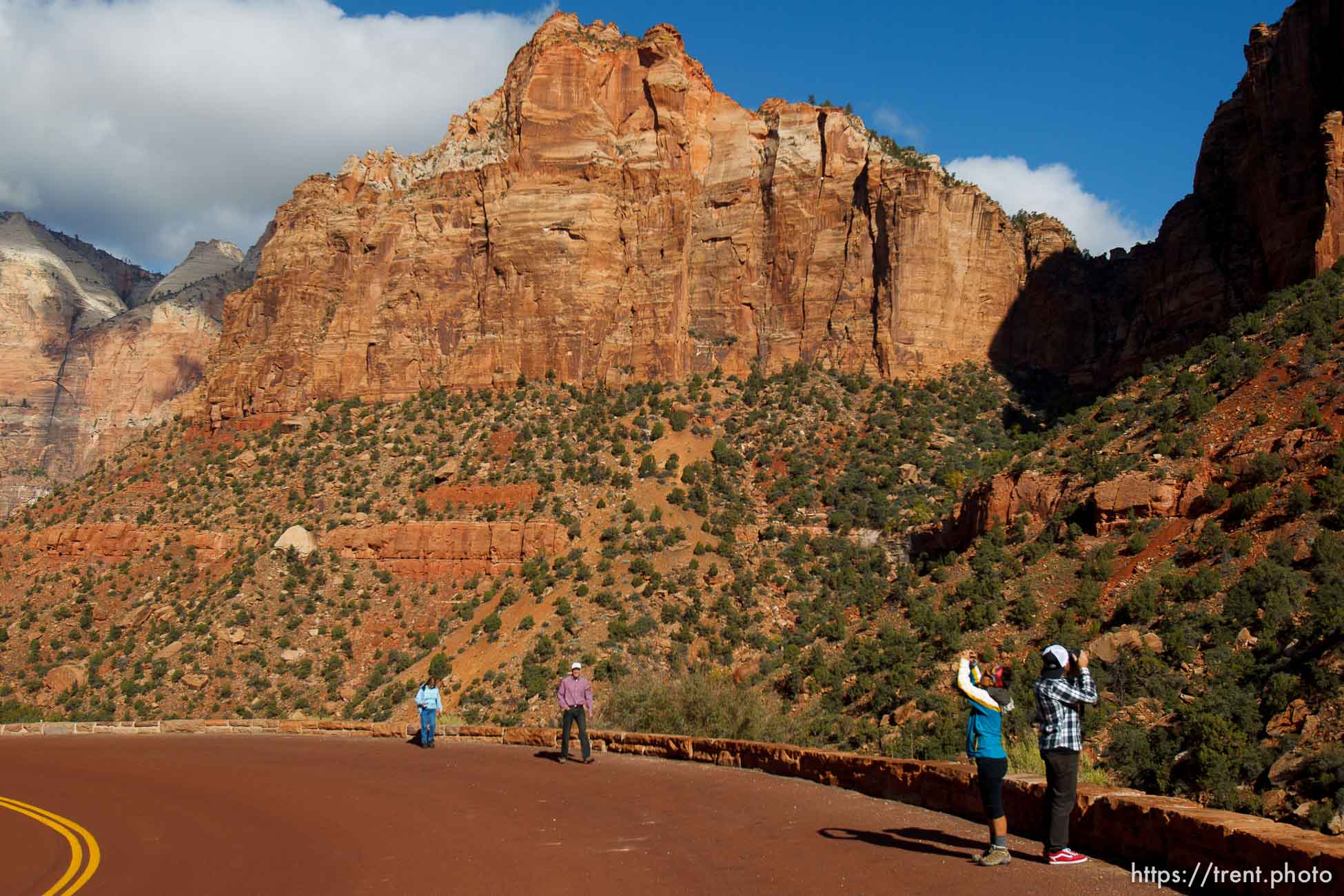 Trent Nelson  |  The Salt Lake Tribune
Visitors to Zion National Park take in the sights after the park opened on a limited basis Friday, October 11, 2013.