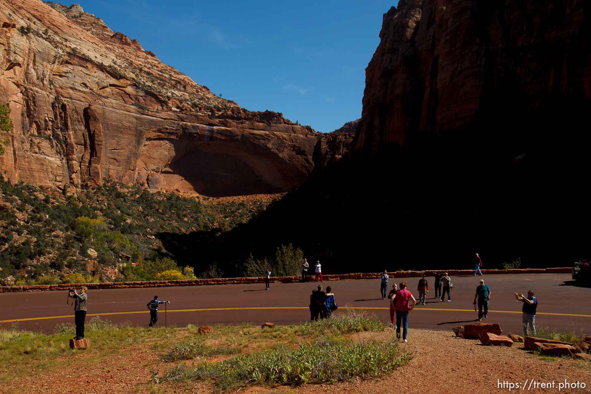 Trent Nelson  |  The Salt Lake Tribune
Visitors to Zion National Park take in the sights after the park opened on a limited basis Friday, October 11, 2013.