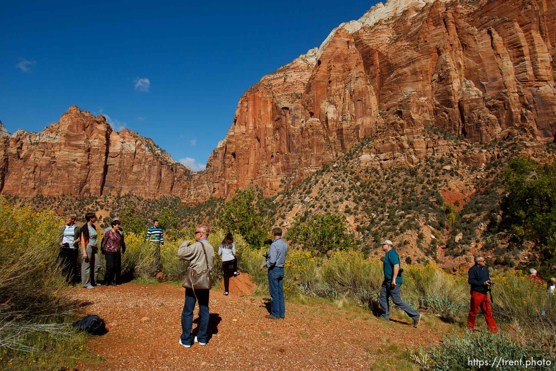 Trent Nelson  |  The Salt Lake Tribune
Visitors to Zion National Park take in the sights after the park opened on a limited basis Friday, October 11, 2013.