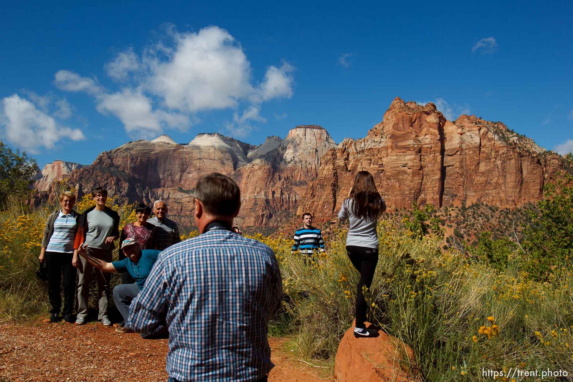 Trent Nelson  |  The Salt Lake Tribune
Visitors to Zion National Park take in the sights after the park opened on a limited basis Friday, October 11, 2013.