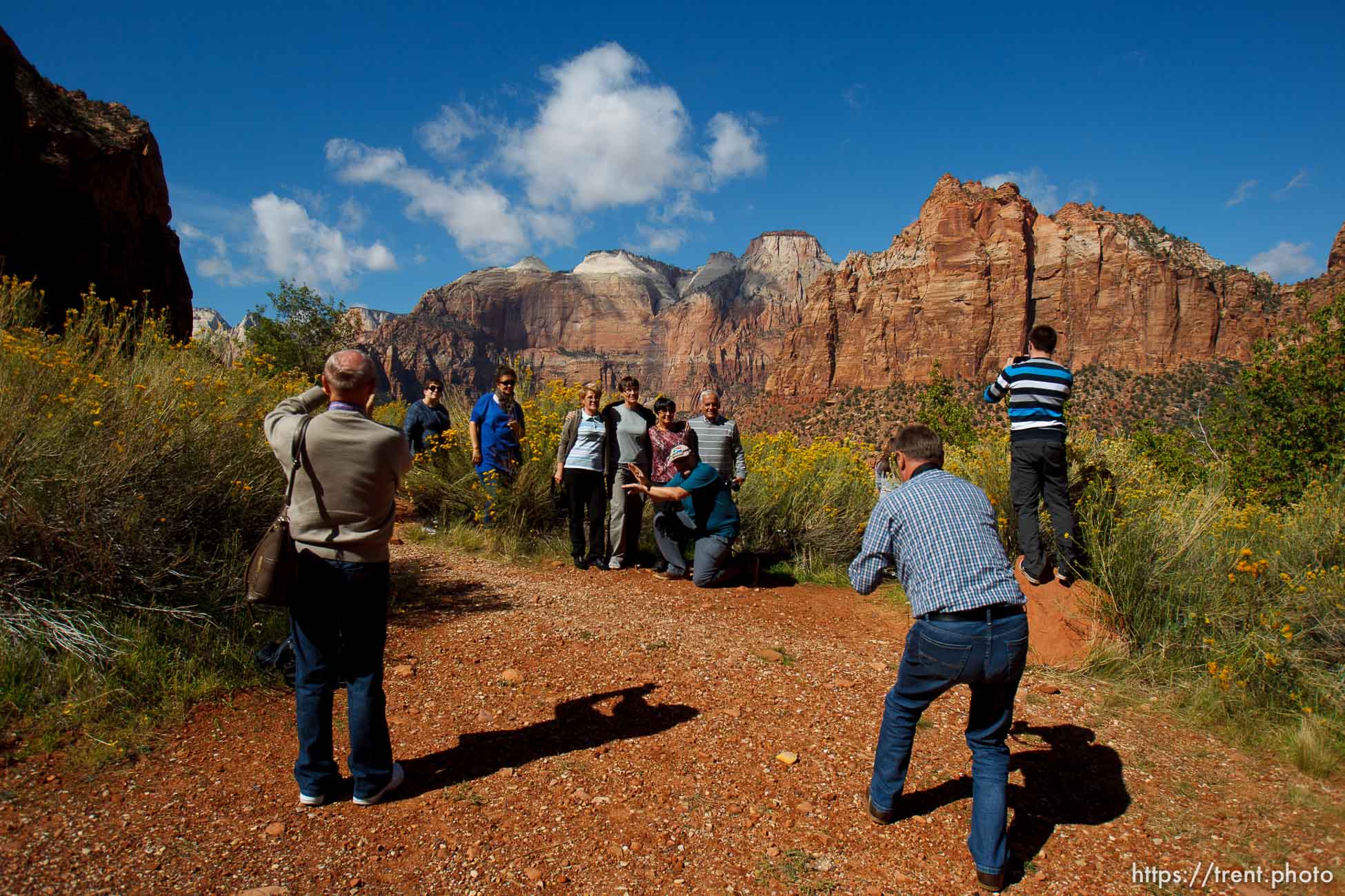 Trent Nelson  |  The Salt Lake Tribune
Visitors to Zion National Park take in the sights after the park opened on a limited basis Friday, October 11, 2013.