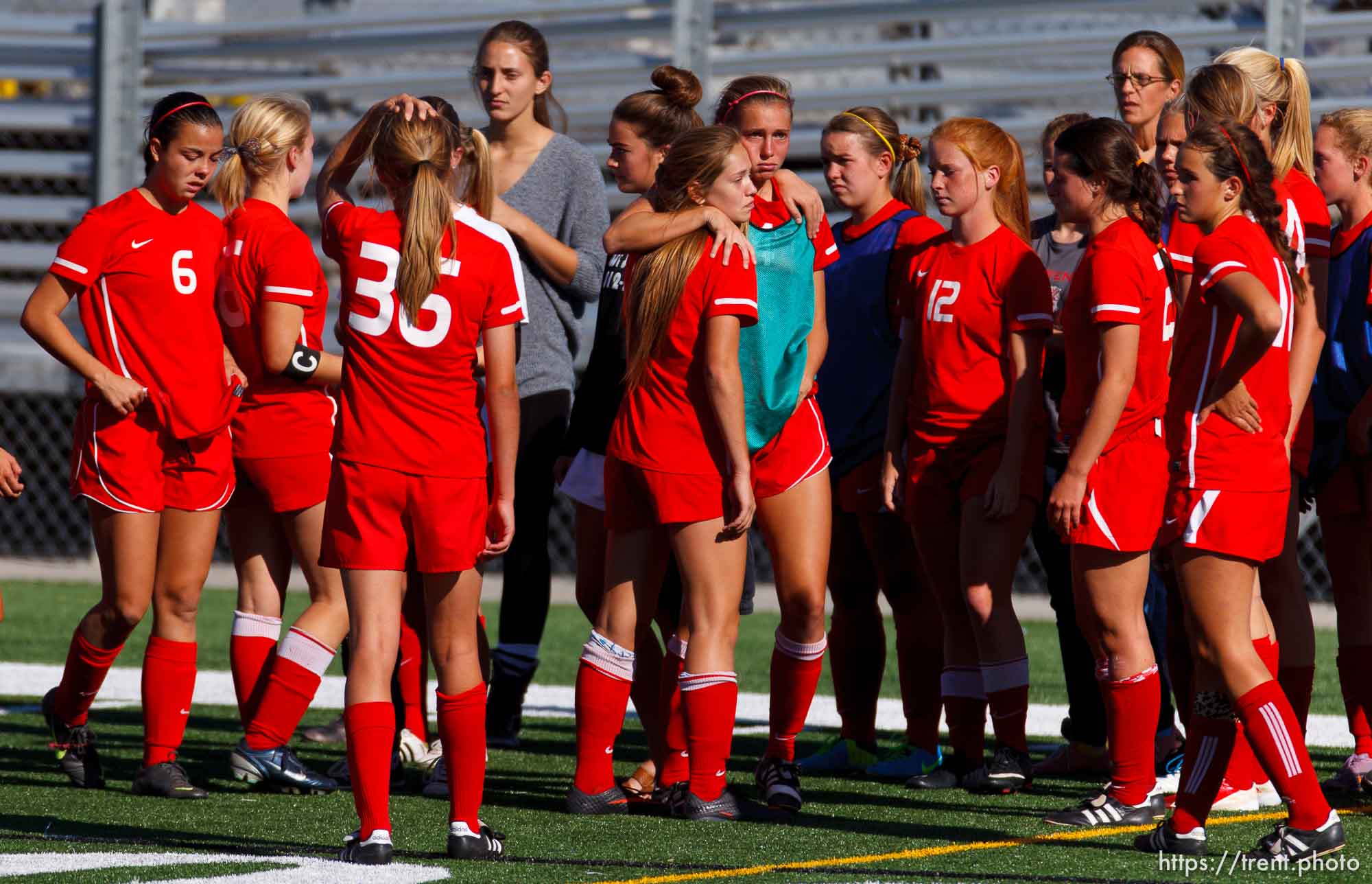 Trent Nelson  |  The Salt Lake Tribune
East players feel the loss, as East faces Skyline High School in a 4A girls state soccer semifinal match, Tuesday October 22, 2013.