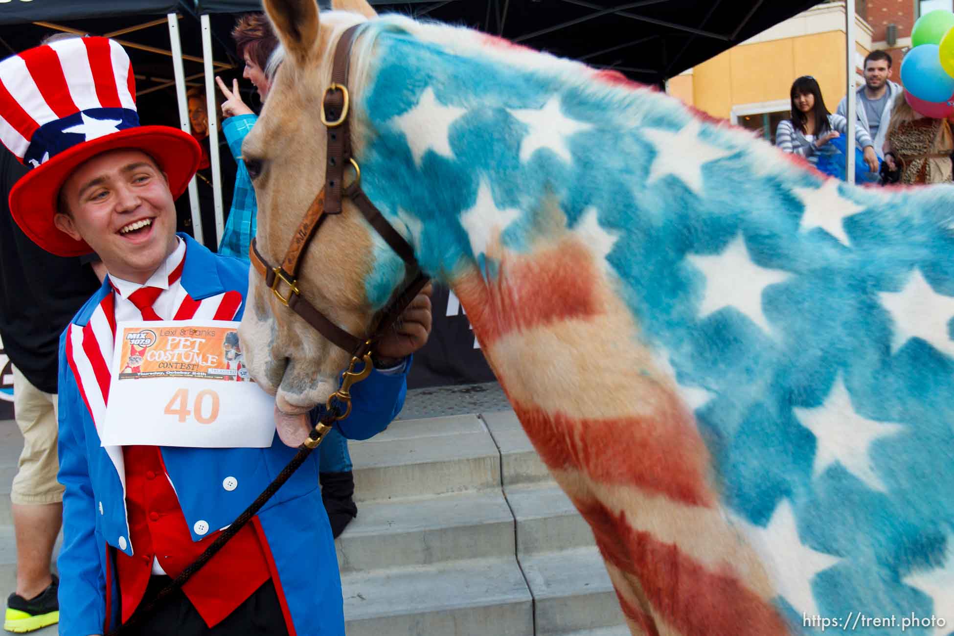 Trent Nelson  |  The Salt Lake Tribune
Joshua LeVitre with his horse Jax at a pet costume contest hosted by radio station Mix 107.9 in Salt Lake City Thursday October 24, 2013.