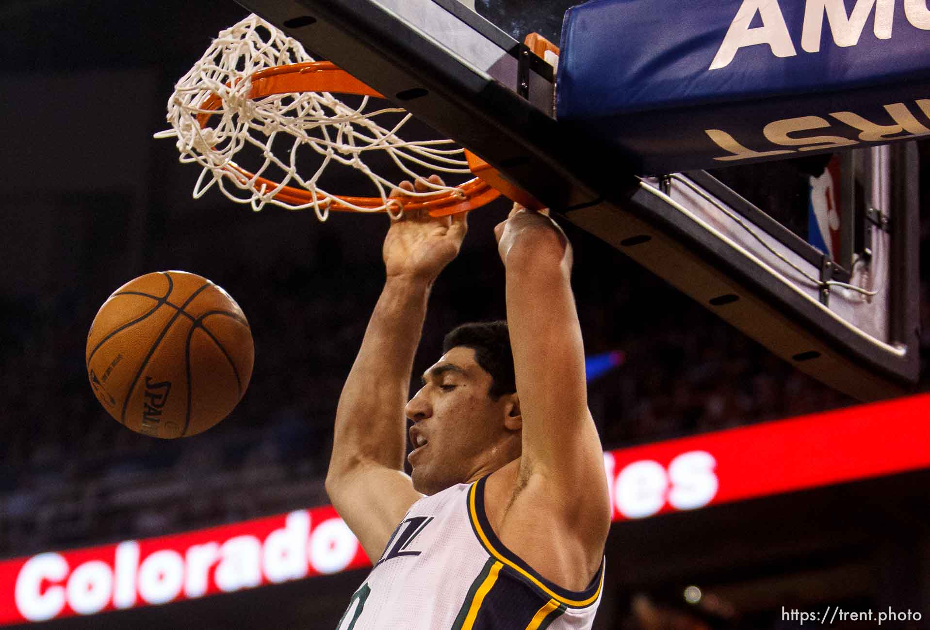 Trent Nelson  |  The Salt Lake Tribune
Utah Jazz center Enes Kanter (0) dunks the ball in the first quarter as the Utah Jazz host the Oklahoma City Thunder, NBA Basketball at EnergySolutions Arena in Salt Lake City, Wednesday October 30, 2013.