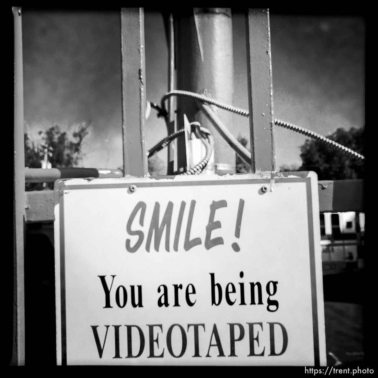 smile you are being videotaped sign, along State Street, Monday October 21, 2013.