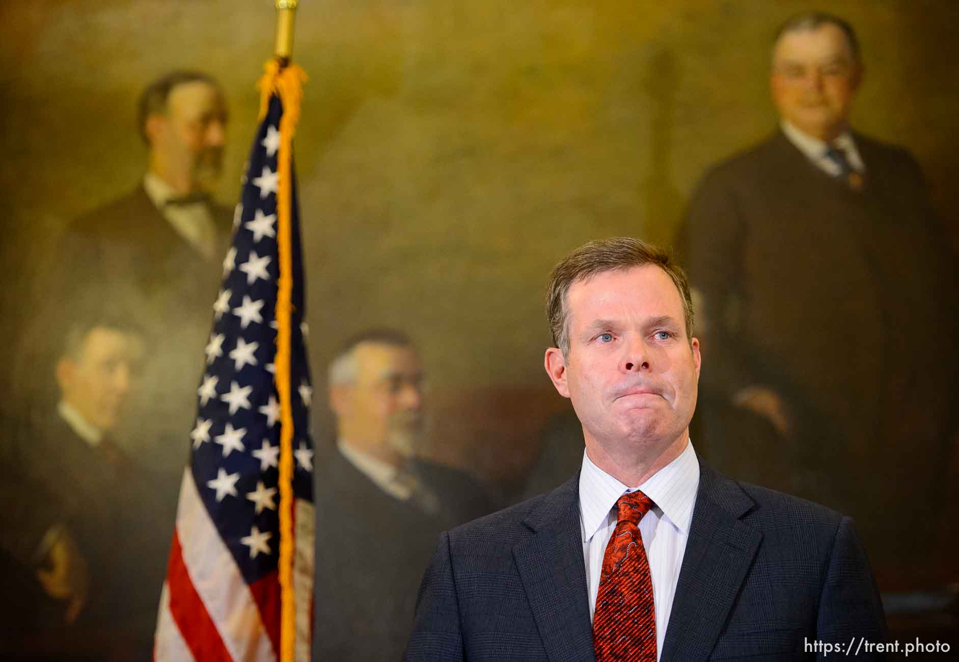 Trent Nelson  |  The Salt Lake Tribune
Utah Attorney General John Swallow announces his resignation, Thursday November 21, 2013 in Salt Lake City.