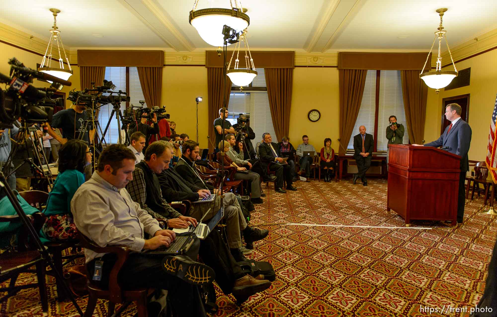 Trent Nelson  |  The Salt Lake Tribune
Utah Attorney General John Swallow announces his resignation, Thursday November 21, 2013 in Salt Lake City.