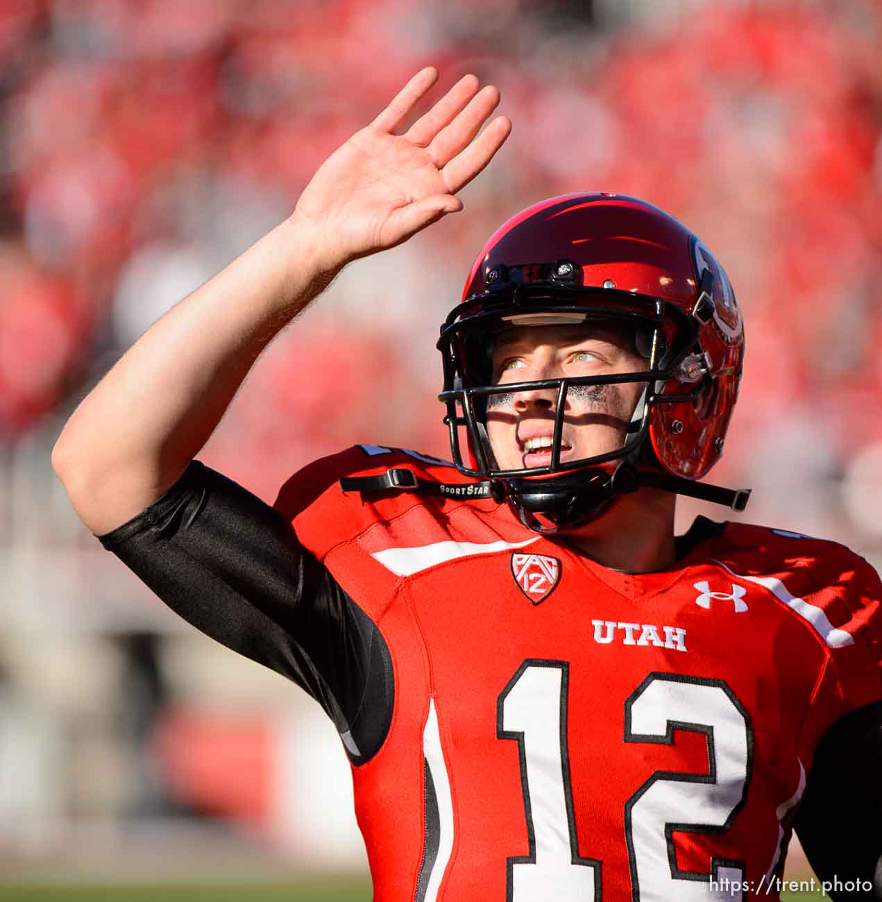 Trent Nelson  |  The Salt Lake Tribune
Utah Utes quarterback Adam Schulz (12) watches a replay as the University of Utah hosts Colorado, college football at Rice-Eccles Stadium in Salt Lake City, Saturday November 30, 2013.