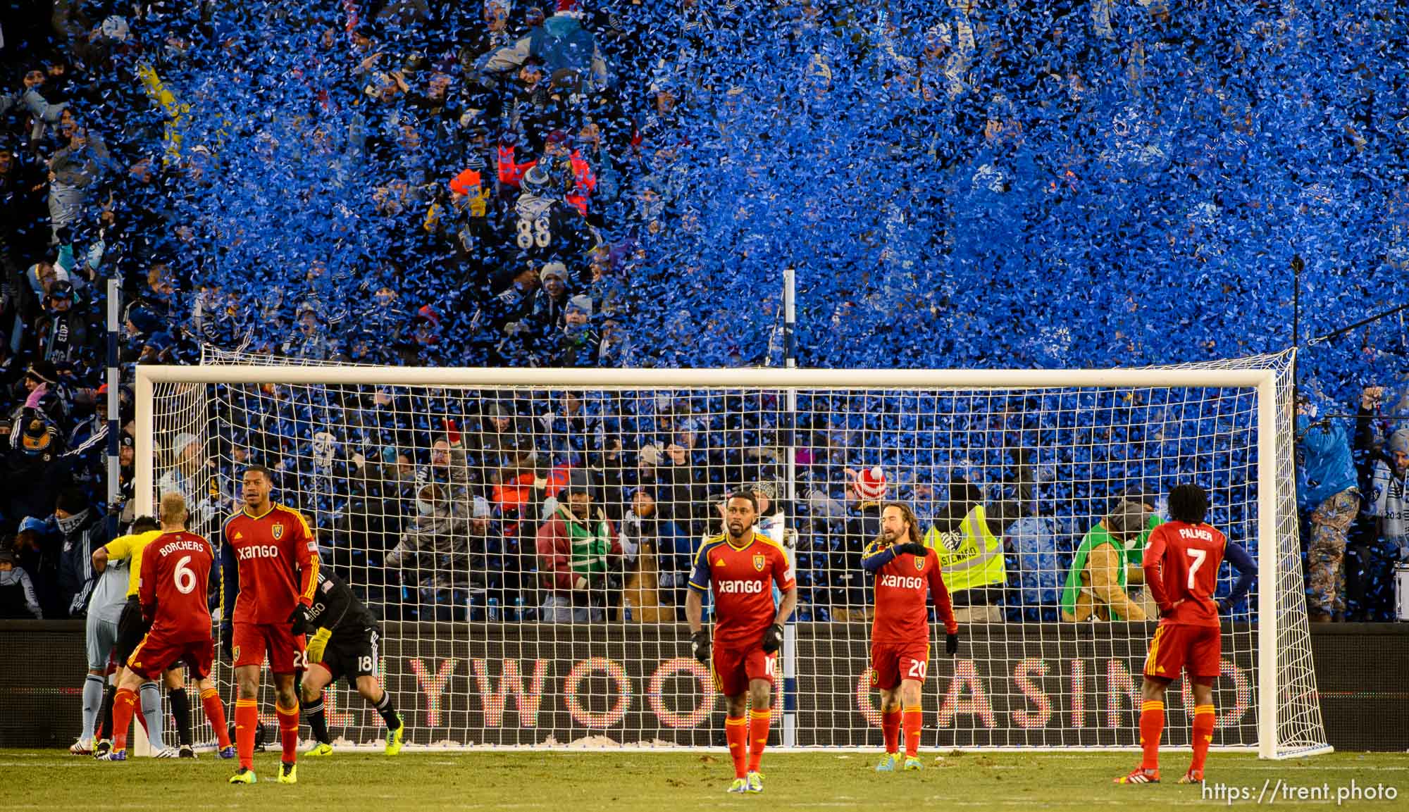 Trent Nelson  |  The Salt Lake Tribune
Real Salt Lake players react to a goal by Sporting KC's Aurelien Collin (78) in the MLS Cup Final at Sporting Park in Kansas City, Saturday December 7, 2013.