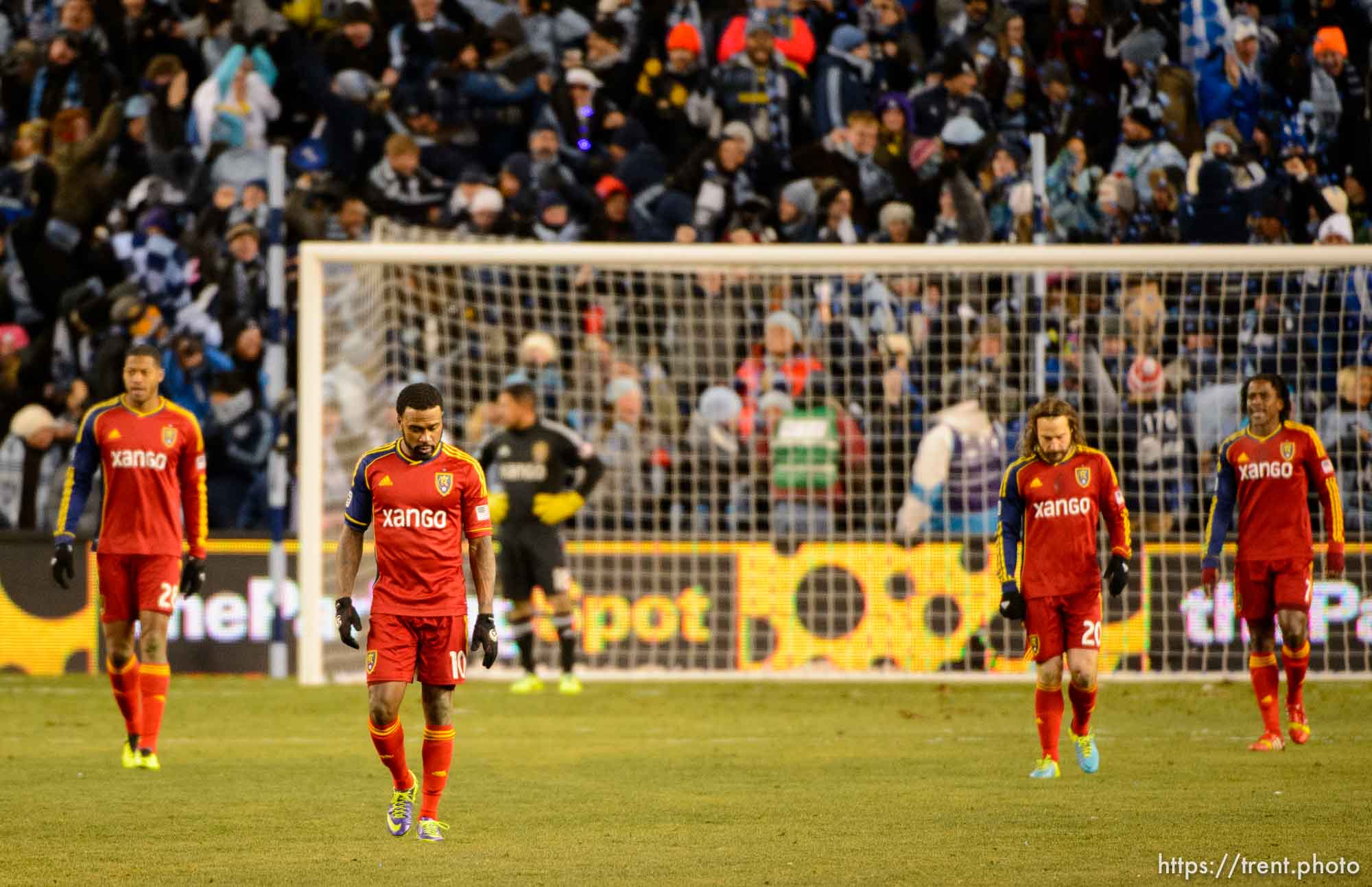 Trent Nelson  |  The Salt Lake Tribune
Real Salt Lake players react to a goal by Sporting KC's Aurelien Collin (78) in the MLS Cup Final at Sporting Park in Kansas City, Saturday December 7, 2013.