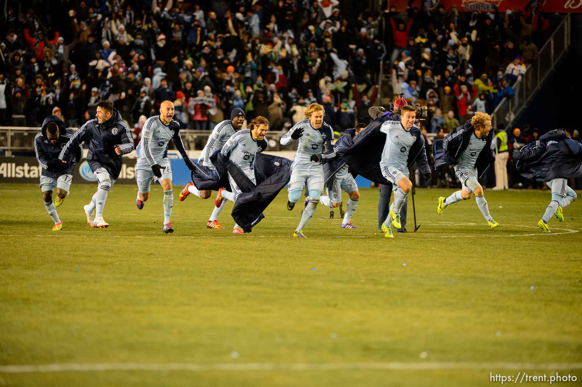 Trent Nelson  |  The Salt Lake Tribune
Sporting KC players celebrate their championship as Real Salt Lake faces Sporting KC in the MLS Cup Final at Sporting Park in Kansas City, Saturday December 7, 2013.