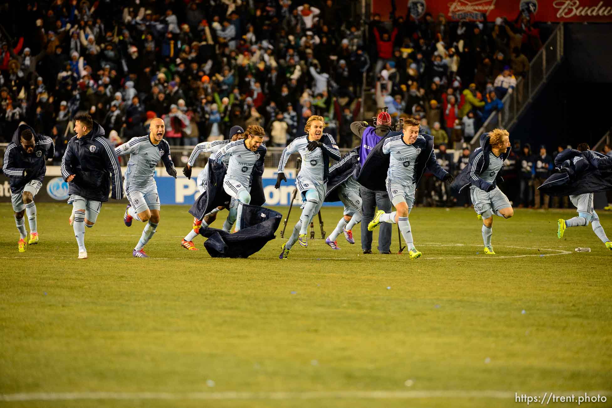 Trent Nelson  |  The Salt Lake Tribune
Sporting KC players celebrate their championship as Real Salt Lake faces Sporting KC in the MLS Cup Final at Sporting Park in Kansas City, Saturday December 7, 2013.