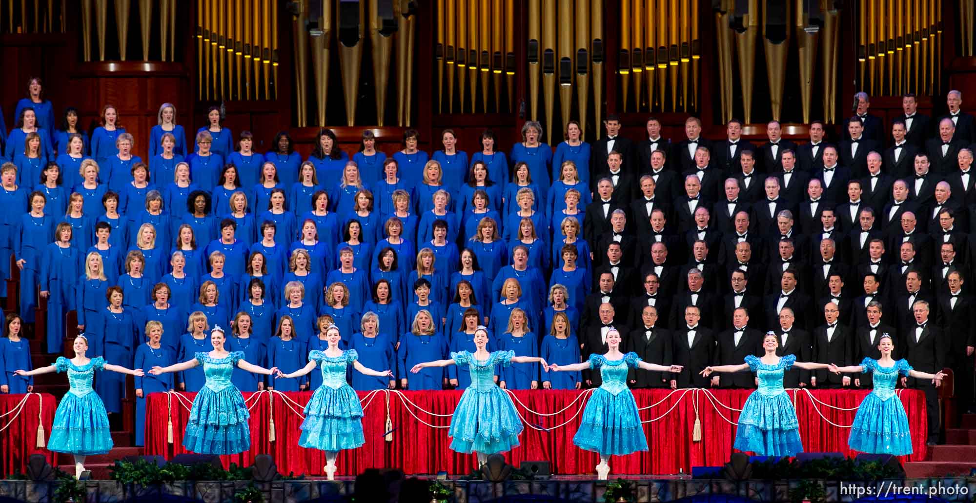 Trent Nelson  |  The Salt Lake Tribune
Dancers perform during a dress rehearsal of the Mormon Tabernacle Choir's Christmas concert with special guests Deborah Voigt and John Rhys-Davies Thursday December 12, 2013 at the LDS Conference Center in Salt Lake City.