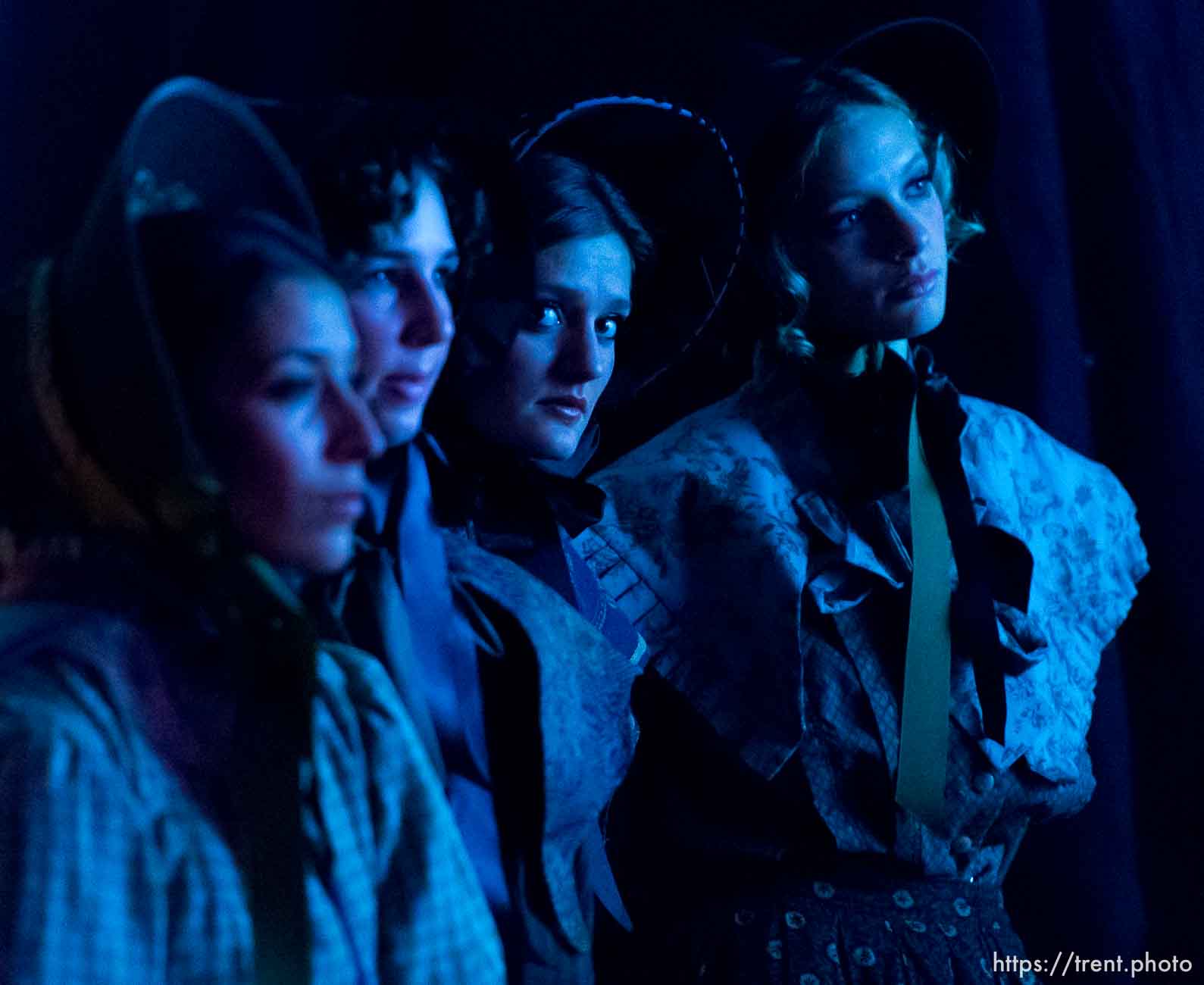 Trent Nelson  |  The Salt Lake Tribune
Dickens characters prepare to perform during a dress rehearsal of the Mormon Tabernacle Choir's Christmas concert with special guests Deborah Voigt and John Rhys-Davies Thursday December 12, 2013 at the LDS Conference Center in Salt Lake City.