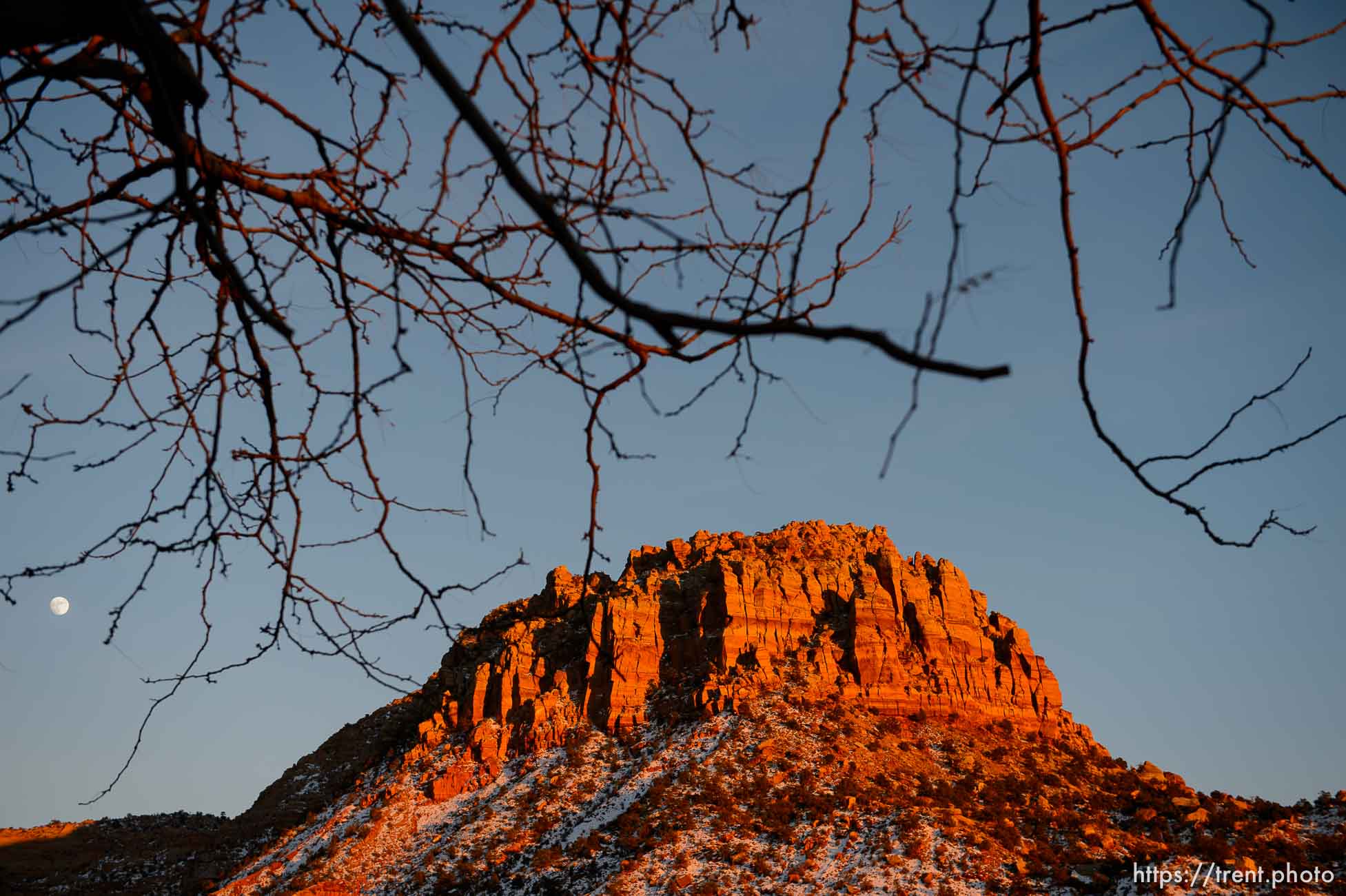 Trent Nelson  |  The Salt Lake Tribune
The moon rises at sunset in Colorado City, Saturday December 14, 2013.