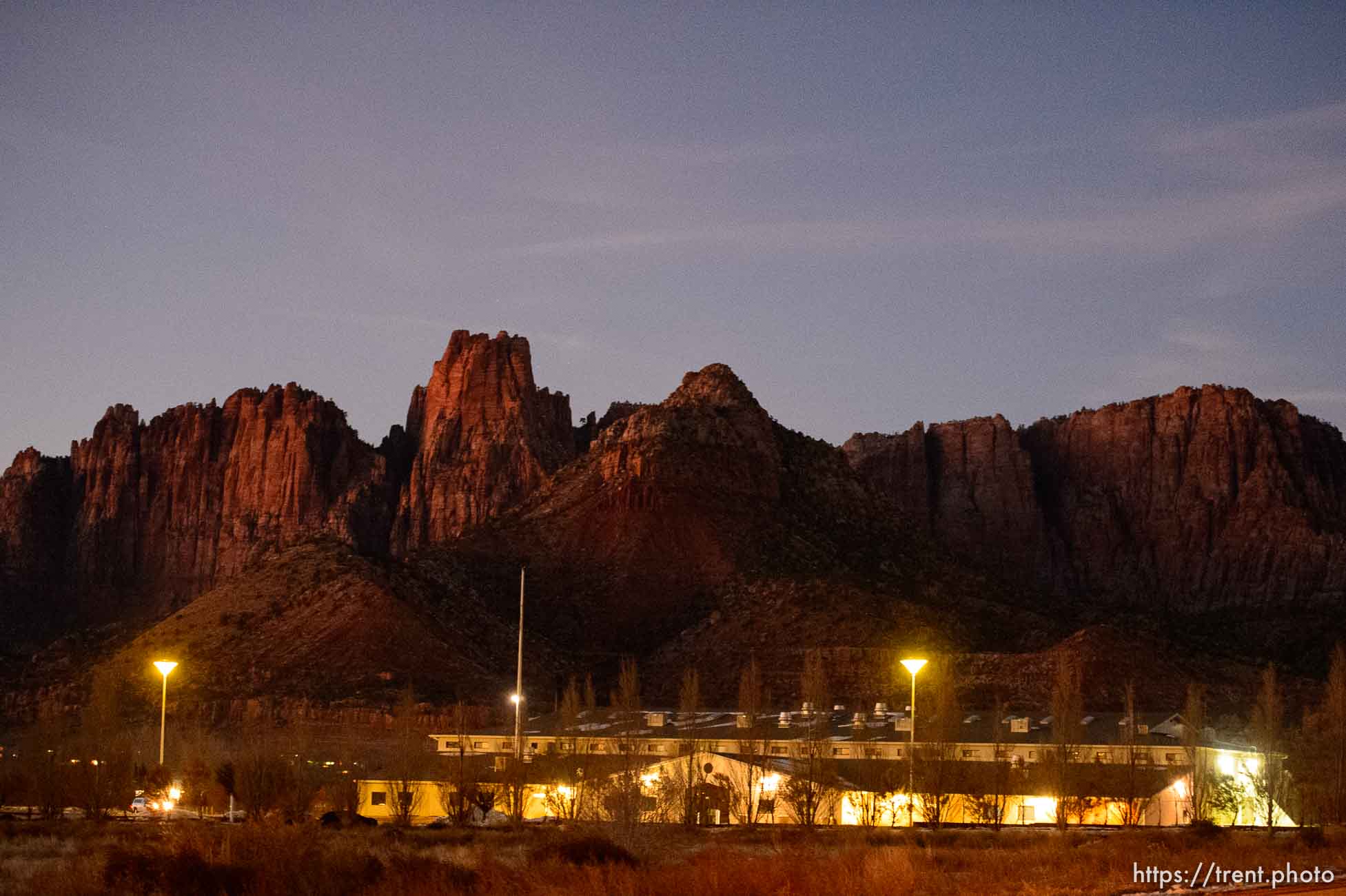 Trent Nelson  |  The Salt Lake Tribune
The FLDS church meetinghouse lit up at night after sunset in Colorado City Saturday December 14, 2013.