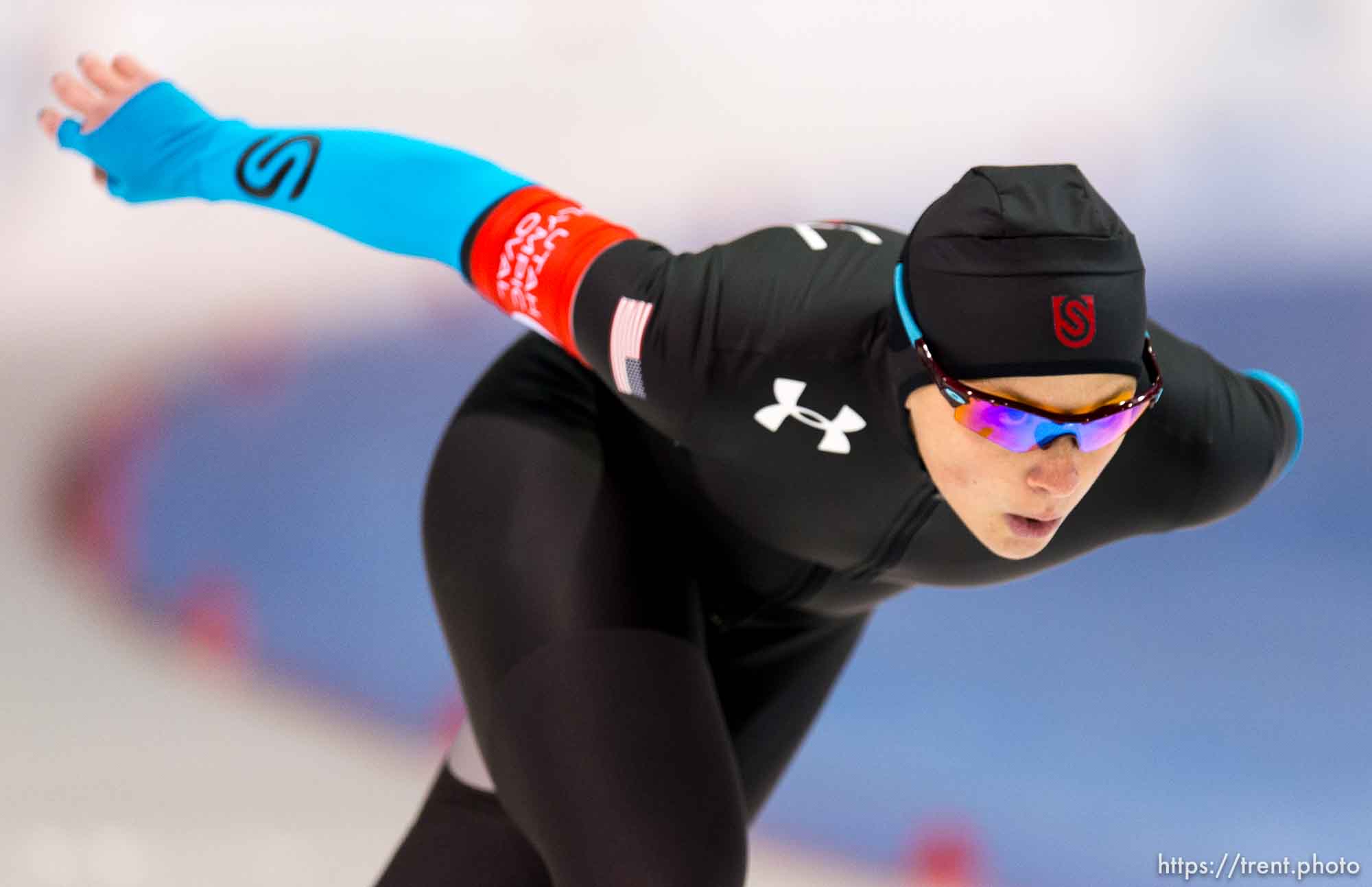 Trent Nelson  |  The Salt Lake Tribune
Sugar Todd took third place in the Ladies 1000 meter at the U.S. Olympic Time Trials, long track speedskating at the Olympic Oval in Kearns, Sunday December 29, 2013.