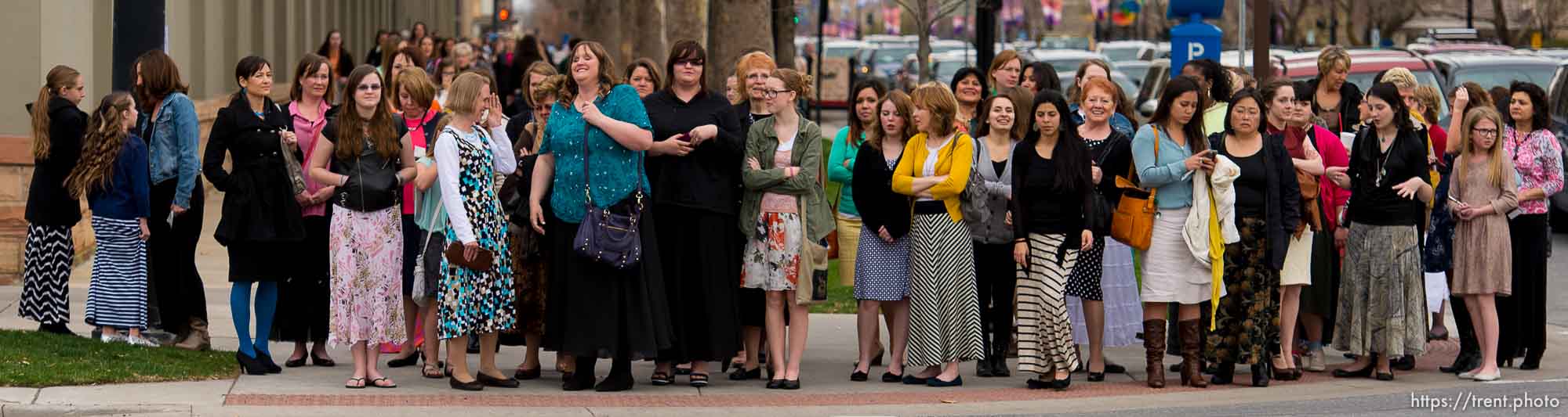 Trent Nelson  |  The Salt Lake Tribune
Women walk to the Conference Center for the LDS General Women's Meeting in Salt Lake City, Saturday March 29, 2014. For the first time ever for Young Women and Relief Society and Primary will meet altogether, with every LDS female 8 and up invited.