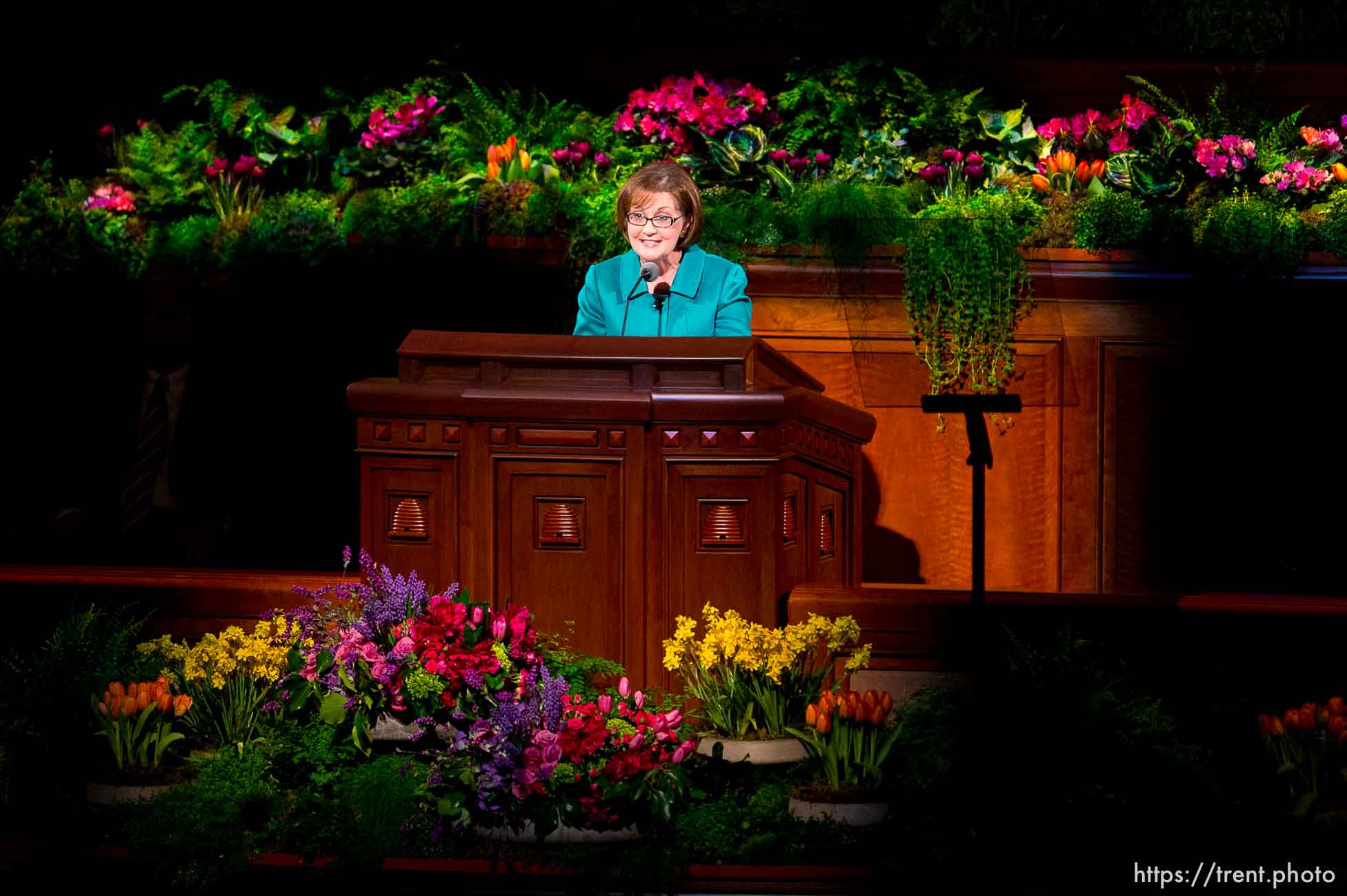 Trent Nelson  |  The Salt Lake Tribune
General President of the Relief Society Linda Burton speaks at the LDS General Women's Meeting at the Conference Center in Salt Lake City, Saturday March 29, 2014. For the first time ever for Young Women and Relief Society and Primary will meet altogether, with every LDS female 8 and up invited.