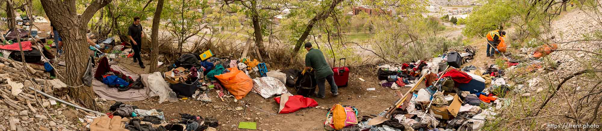 Trent Nelson  |  The Salt Lake Tribune
The Salt Lake County Health Department and inmates doing community service spent the day cleaning out homeless encampments on the north side of Salt Lake City, Tuesday April 22, 2014.