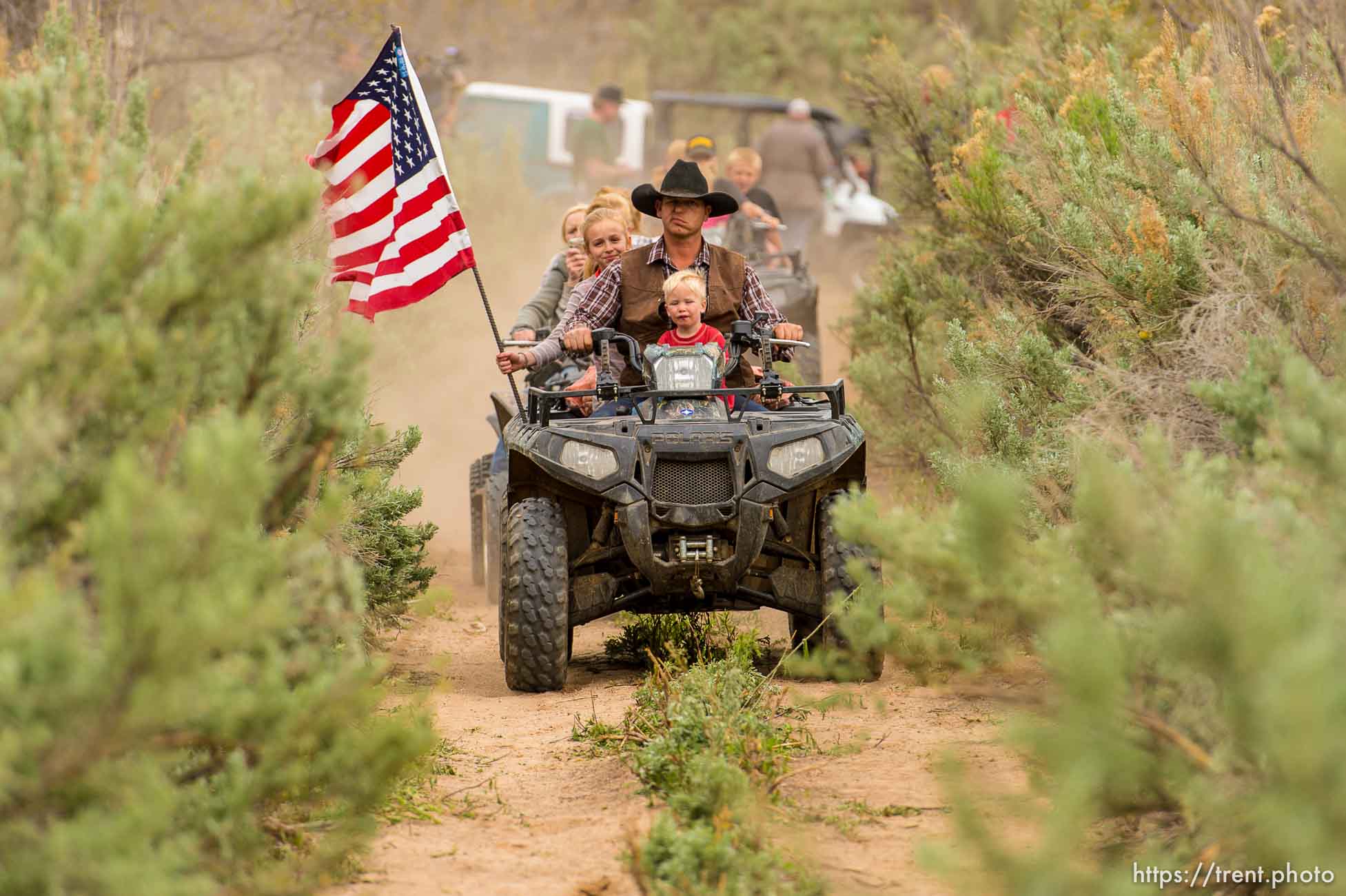 Trent Nelson  |  The Salt Lake Tribune
Ryan Bundy rides an ATV through Recapture Canyon, which has been closed to motorized use since 2007, after a call to action by San Juan County Commissioner Phil Lyman. Saturday May 10, 2014 north of Blanding.