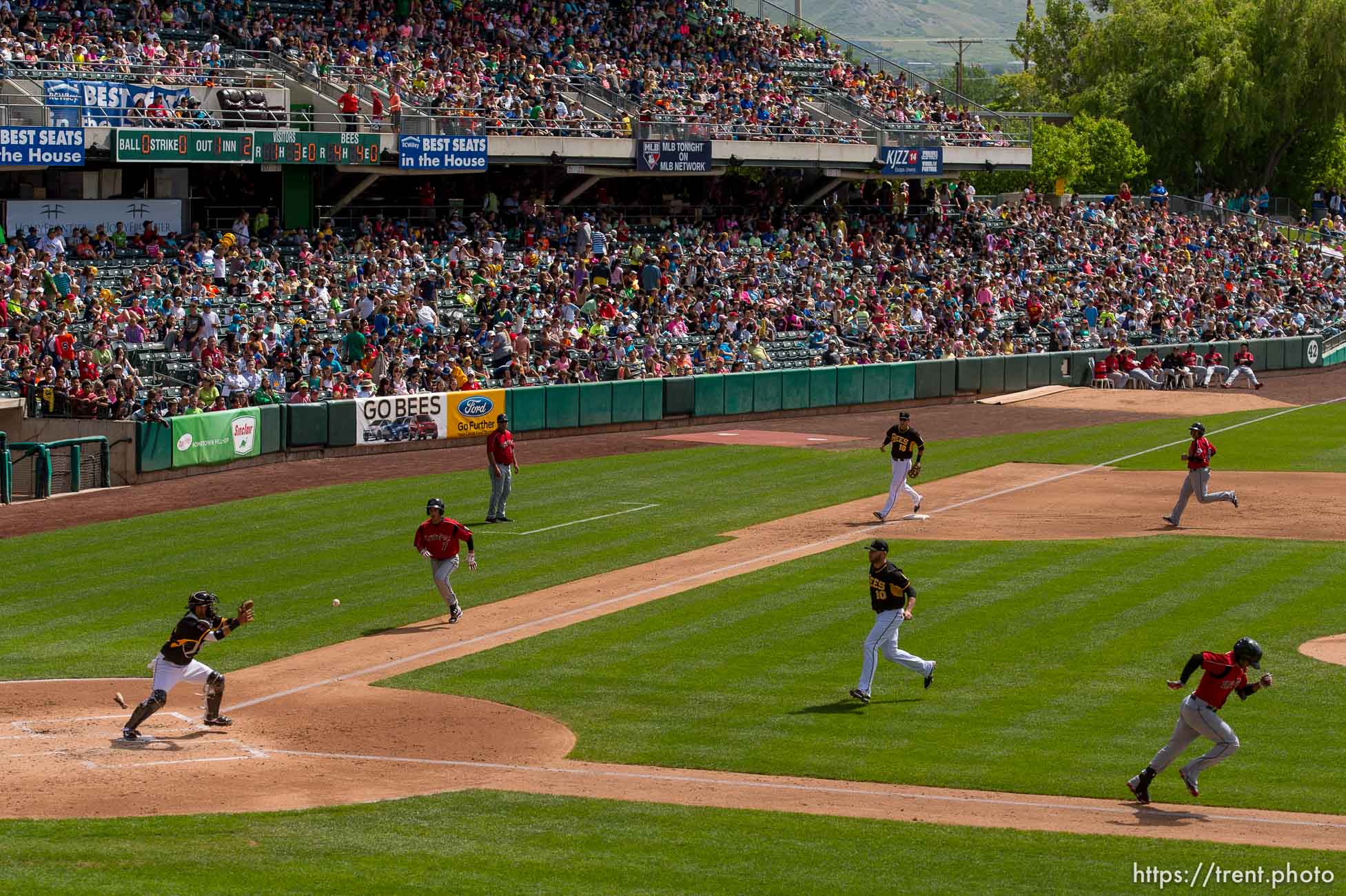 Trent Nelson  |  The Salt Lake Tribune
Over 12,000 students from Utah schools showed up Tuesday May 20, 2014 to Smith's Ballpark to watch the Salt Lake Bees play the Albuquerque Isotopes in a AAA baseball matchup, in Salt Lake City.