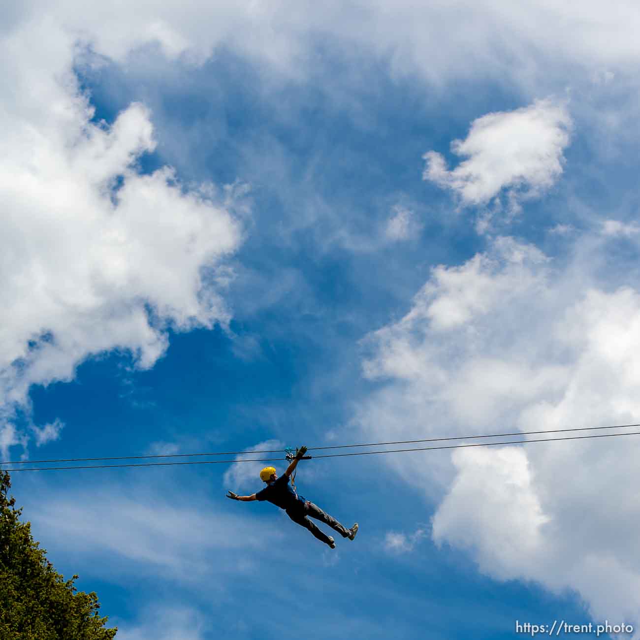 Trent Nelson  |  The Salt Lake Tribune
A rider in flight at Max Zipline, in Provo Canyon, Saturday May 31, 2014.