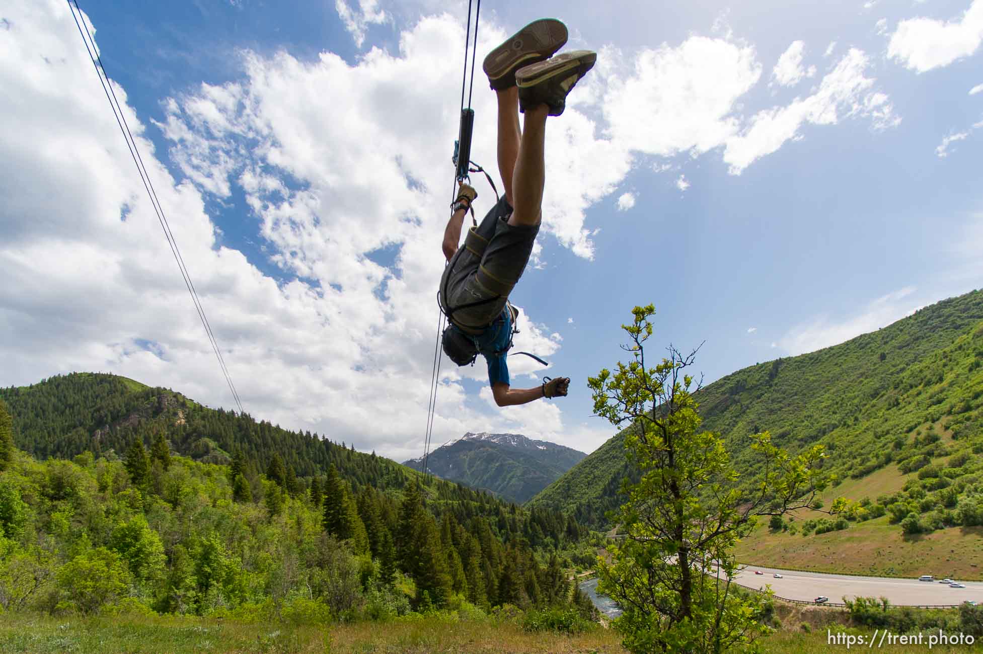 Trent Nelson  |  The Salt Lake Tribune
Shane Finch takes flight at Max Zipline, in Provo Canyon, Saturday May 31, 2014.