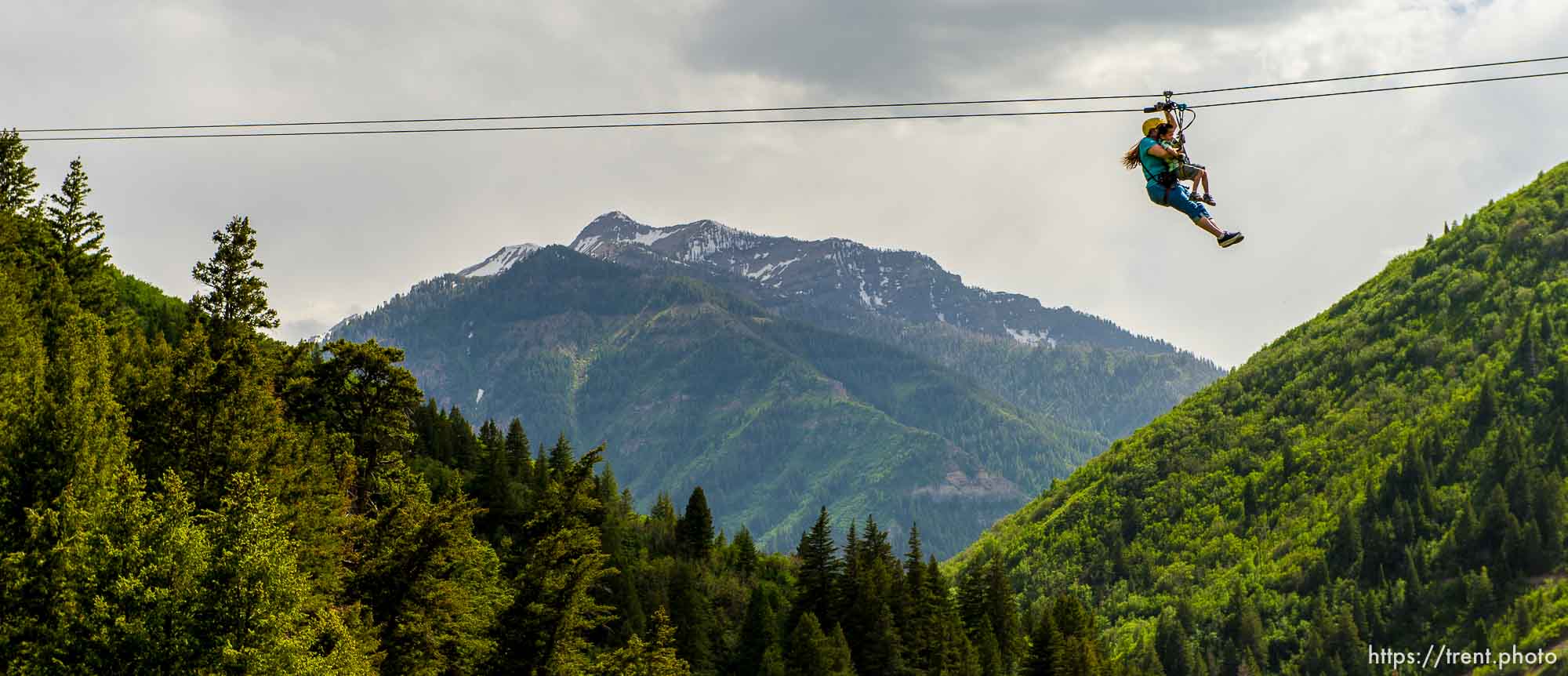 Trent Nelson  |  The Salt Lake Tribune
Stacy and Asa Davis take a ride above Provo Canyon at Max Zipline, Saturday May 31, 2014.