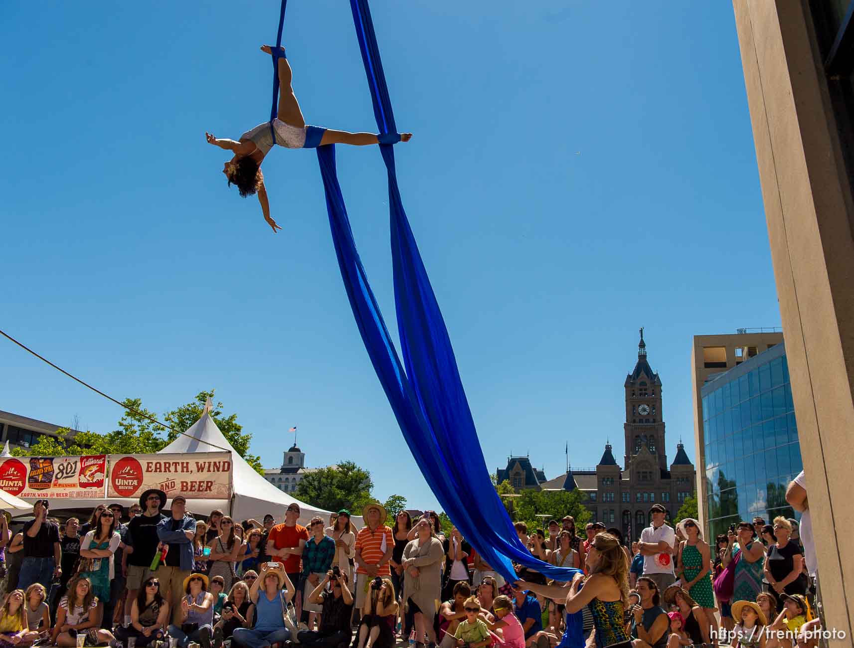 Trent Nelson  |  The Salt Lake Tribune
Rebecca Cleveland of Aerial Arts of Utah performs an aerial silk routine at the 2014 Utah Arts Festival in Salt Lake City, Saturday June 28, 2014. If you haven't made it down there yet and plan to, Sunday's your last chance. Admission is $12 at the gate, free for children 12 and under.