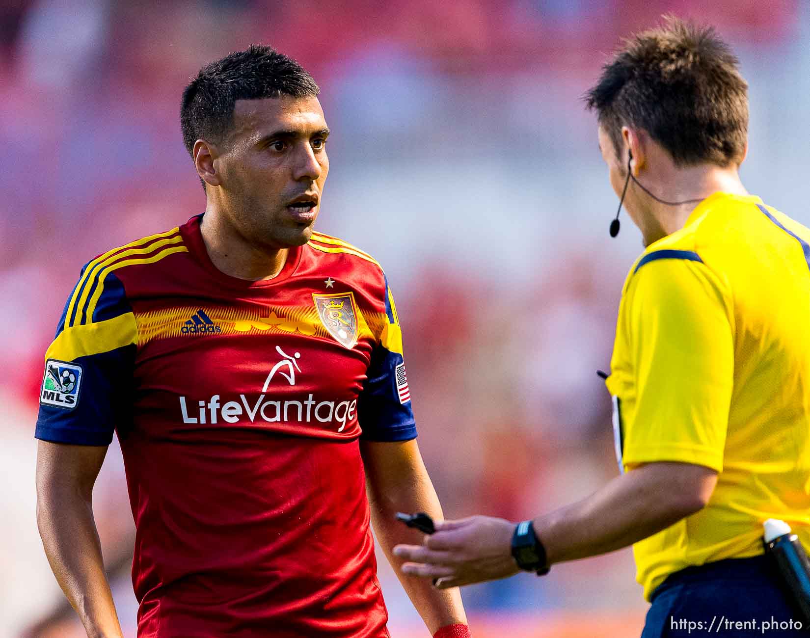 Trent Nelson  |  The Salt Lake Tribune
Real Salt Lake's Javier Morales (11) jaws with the ref as Real Salt Lake hosts Vancouver Whitecaps FC at Rio Tinto Stadium in Sandy, Saturday July 19, 2014.