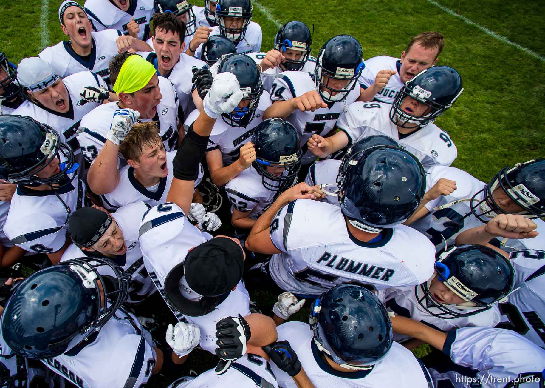 Trent Nelson  |  The Salt Lake Tribune
Duchesne huddles pre-game before facing Layton Christian Academy, high school football in Layton Thursday August 21, 2014.