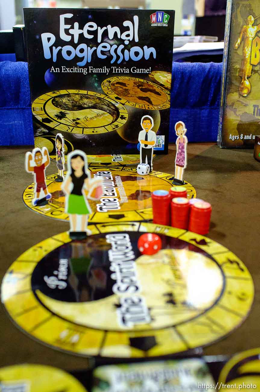 Trent Nelson  |  The Salt Lake Tribune
Eternal Progression, a family trivia game published by Missionary Novelty Company, on display at the first Latter-day Expo Saturday August 9, 2014 at the South Towne Expo Center in Sandy.