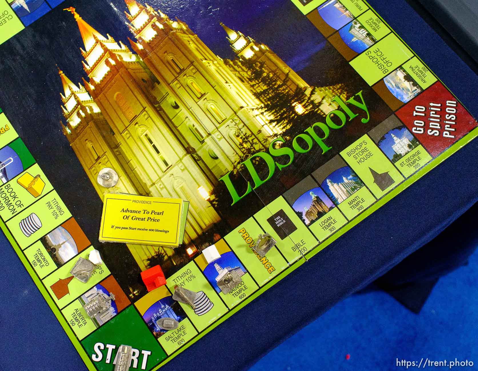 Trent Nelson  |  The Salt Lake Tribune
LDSopoly, published by Missionary Novelty Company, on display at the first Latter-day Expo Saturday August 9, 2014 at the South Towne Expo Center in Sandy.