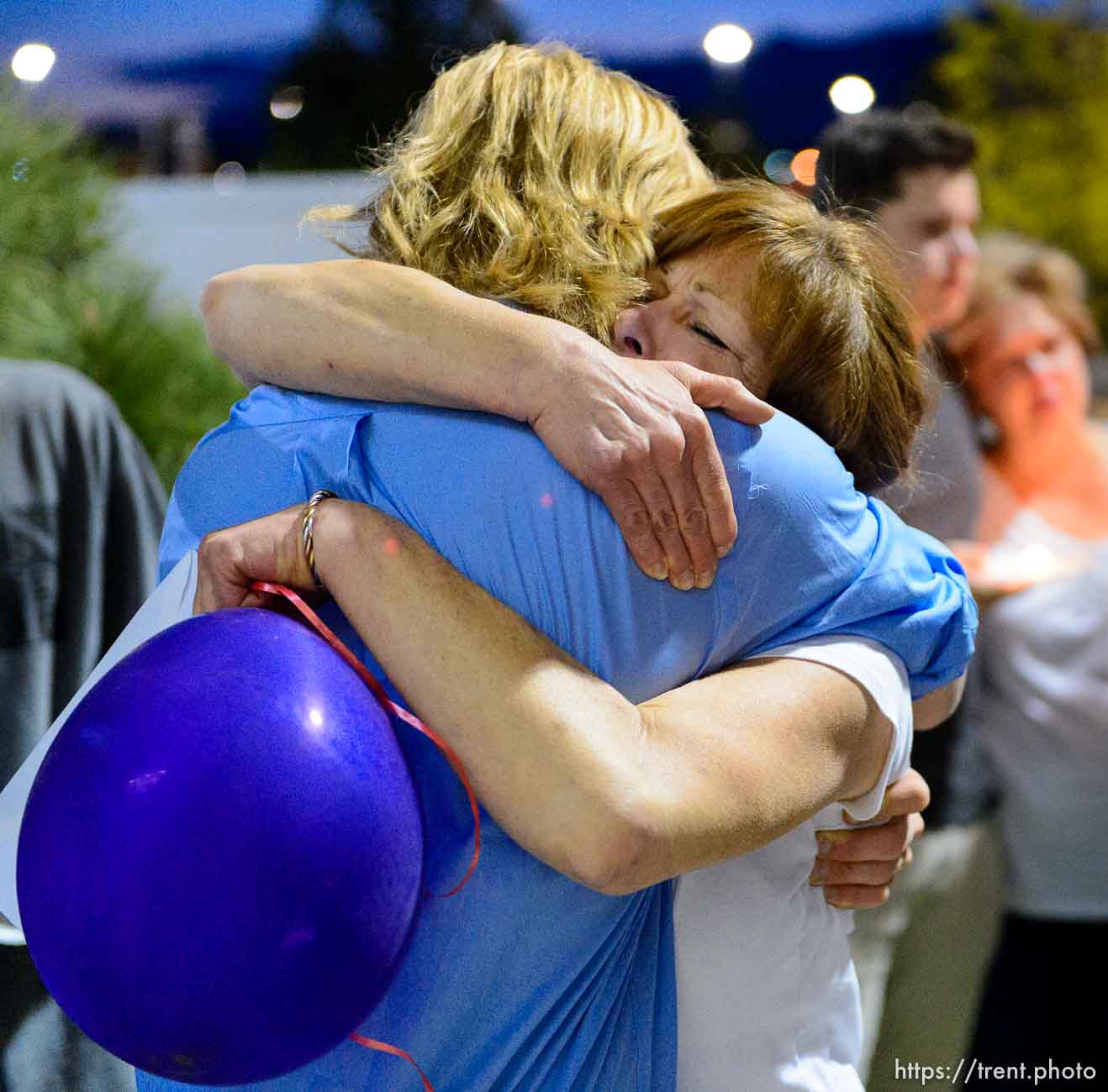 Trent Nelson  |  The Salt Lake Tribune
Susan Hunt embraces a friend during a candlelight vigil Sunday September 14, 2014 for her son, Darrien Hunt, who was shot and killed by Saratoga Springs police.