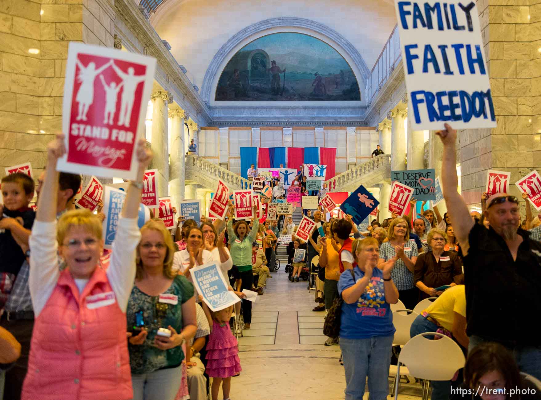 Trent Nelson  |  The Salt Lake Tribune
Traditional marriage supporters filled the Capitol Rotunda during a rally in Salt Lake City, Thursday September 18, 2014.