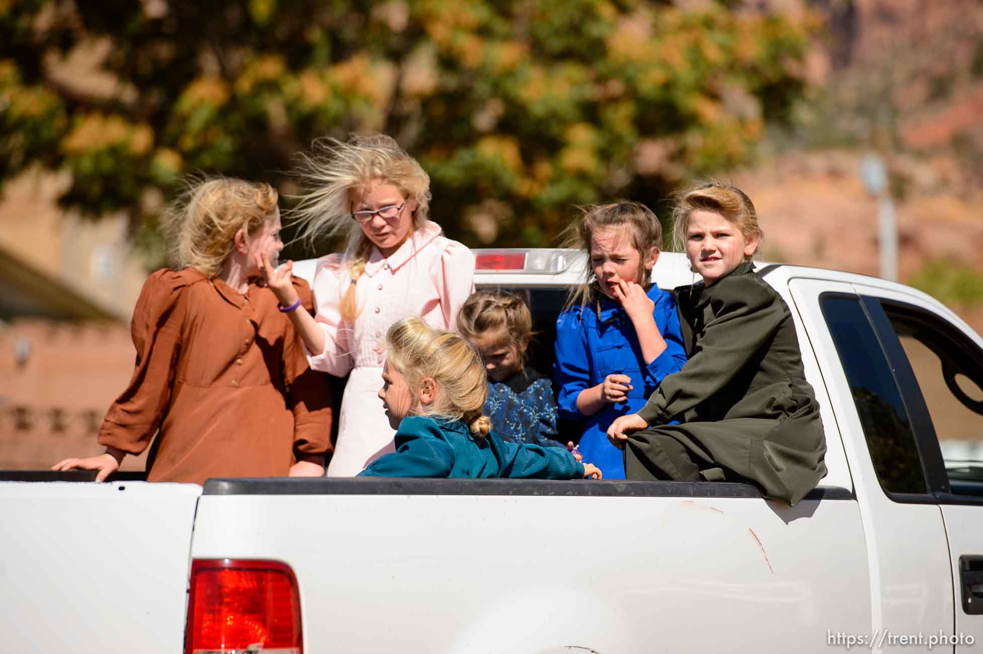 Trent Nelson  |  The Salt Lake Tribune
girls in back of truck, in Hildale/Colorado City, Thursday September 25, 2014.