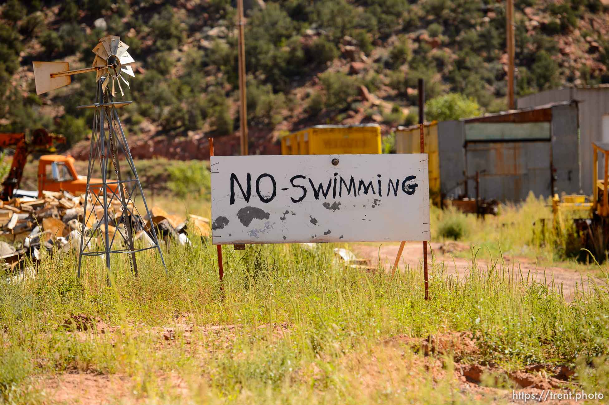 Trent Nelson  |  The Salt Lake Tribune
no swimming sign in Hildale, Thursday September 25, 2014.