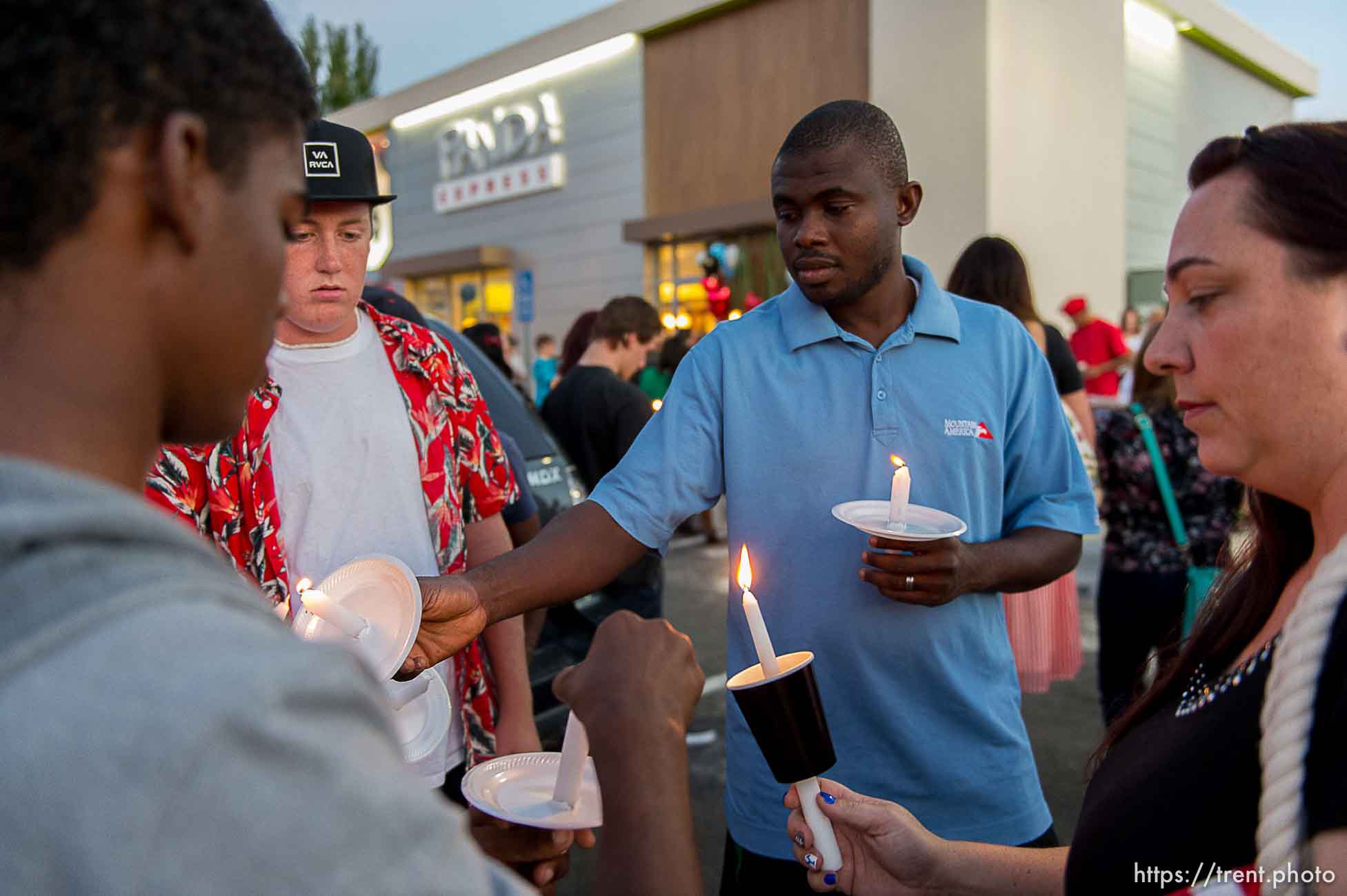 Trent Nelson  |  The Salt Lake Tribune
Candles are lit at a candlelight vigil Sunday September 14, 2014 for Darrien Hunt, who was shot and killed by Saratoga Springs police.