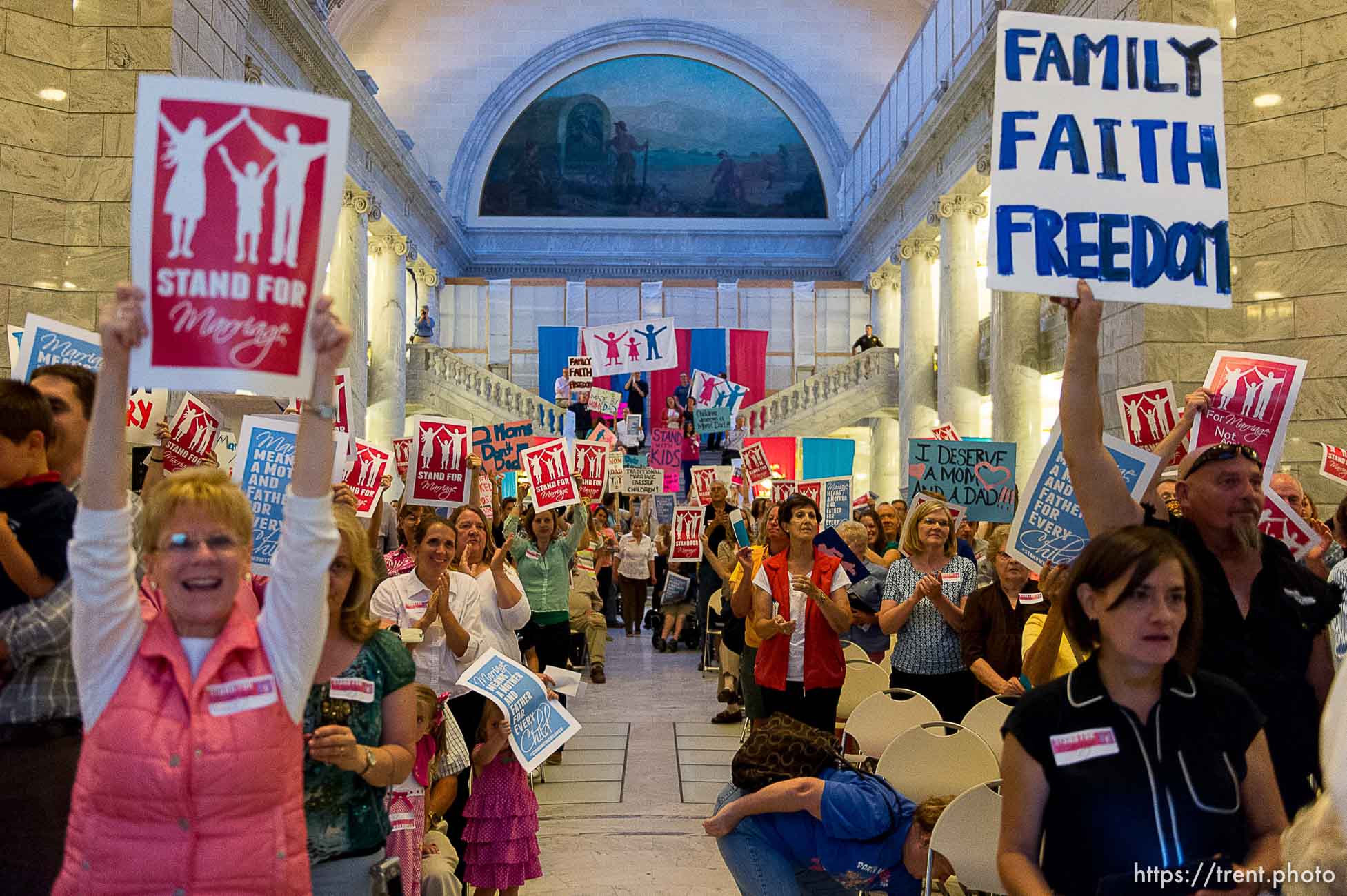 Trent Nelson  |  The Salt Lake Tribune
Traditional marriage supporters filled the Capitol Rotunda during a rally in Salt Lake City, Thursday September 18, 2014.