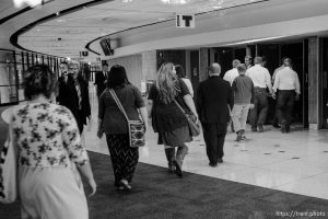 Trent Nelson  |  The Salt Lake Tribune
Women enter BYU's Marriott Center for a broadcast of the LDS General Priesthood Session in Provo Saturday October 4, 2014. The event was one of several planned by Ordain Women.