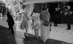 Trent Nelson  |  The Salt Lake Tribune
Women enter BYU's Marriott Center for a broadcast of the LDS General Priesthood Session in Provo Saturday October 4, 2014. The event was one of several planned by Ordain Women.