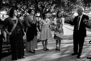 Trent Nelson  |  The Salt Lake Tribune
Jim Kelly, father of Ordain Women leader Kate Kelly, speaks to a group of women before they entered a broadcast of the LDS General Priesthood Session at BYU's Marriott Center in Provo Saturday October 4, 2014. The event was one of several planned by Ordain Women.