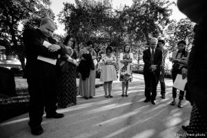 Trent Nelson  |  The Salt Lake Tribune
A group of people pray before entering a broadcast of the LDS General Priesthood Session at BYU's Marriott Center in Provo Saturday October 4, 2014. The event was one of several planned by Ordain Women.