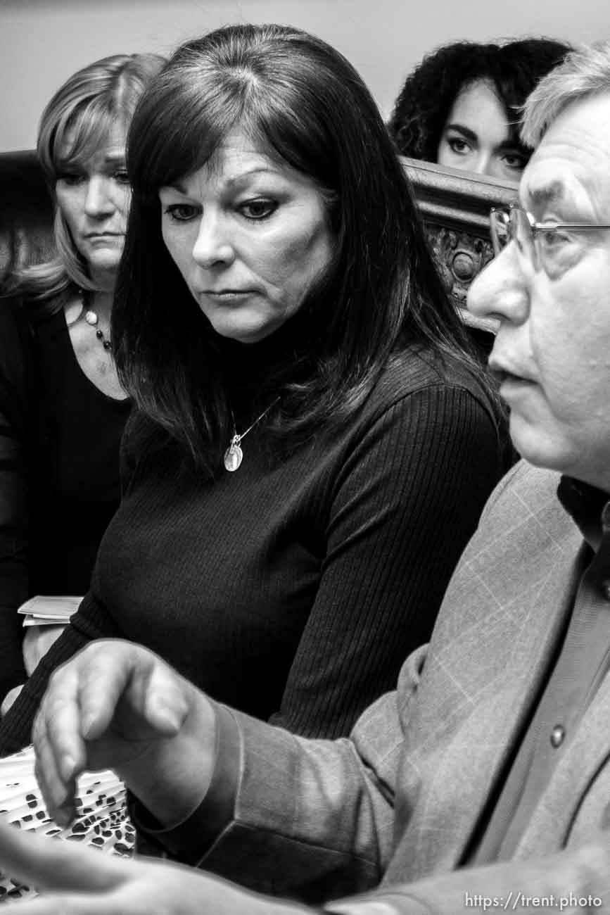 Trent Nelson  |  The Salt Lake Tribune
Attorney Robert Sykes, right, and Darrien Hunt's mother Susan Hunt, center, speak at a press conference in Salt Lake City, Friday October 17, 2014. An autopsy report released Friday says Darrien Hunt was shot several times in the back by Saratoga Springs police officers chasing him. At left is Cindy Moss (Darrien's aunt) and rear, Aliya Hunt (Darrien's sister).