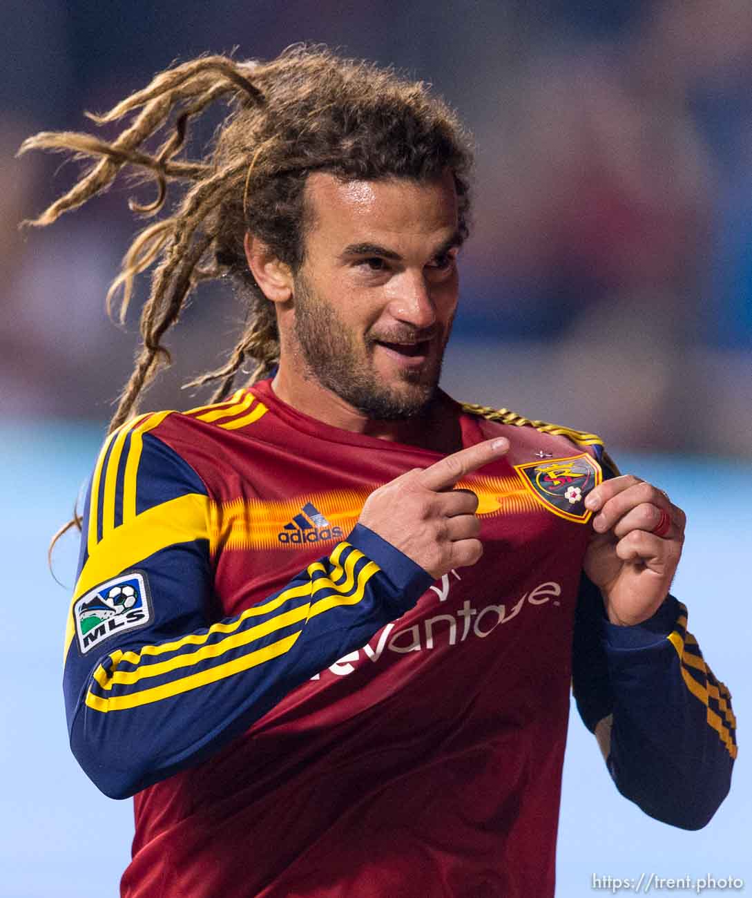 Trent Nelson  |  The Salt Lake Tribune
Real Salt Lake's Kyle Beckerman (5) celebrates his second half goal as Real Salt Lake faces Chivas USA at Rio Tinto Stadium in Sandy, Wednesday October 22, 2014.