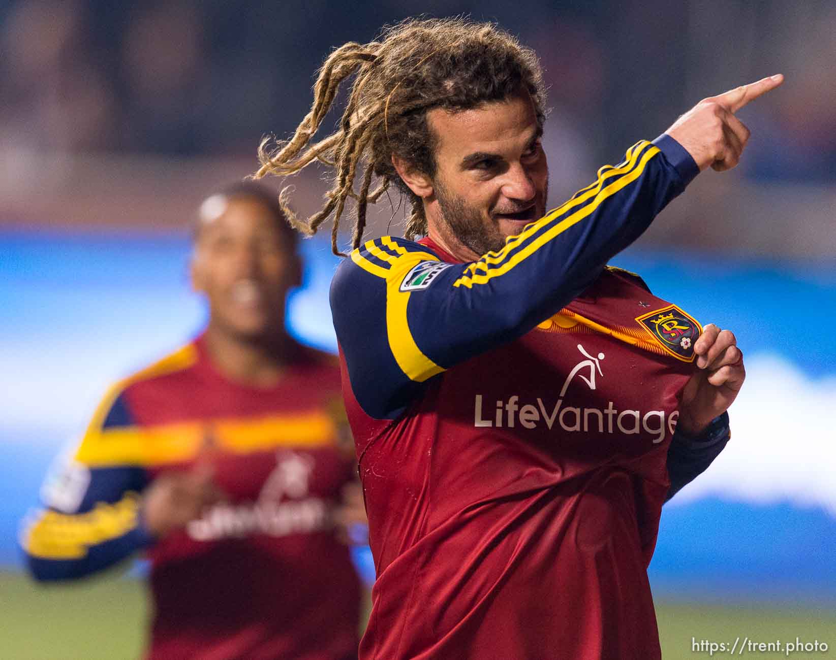 Trent Nelson  |  The Salt Lake Tribune
Real Salt Lake's Kyle Beckerman (5) celebrates his second half goal as Real Salt Lake faces Chivas USA at Rio Tinto Stadium in Sandy, Wednesday October 22, 2014.