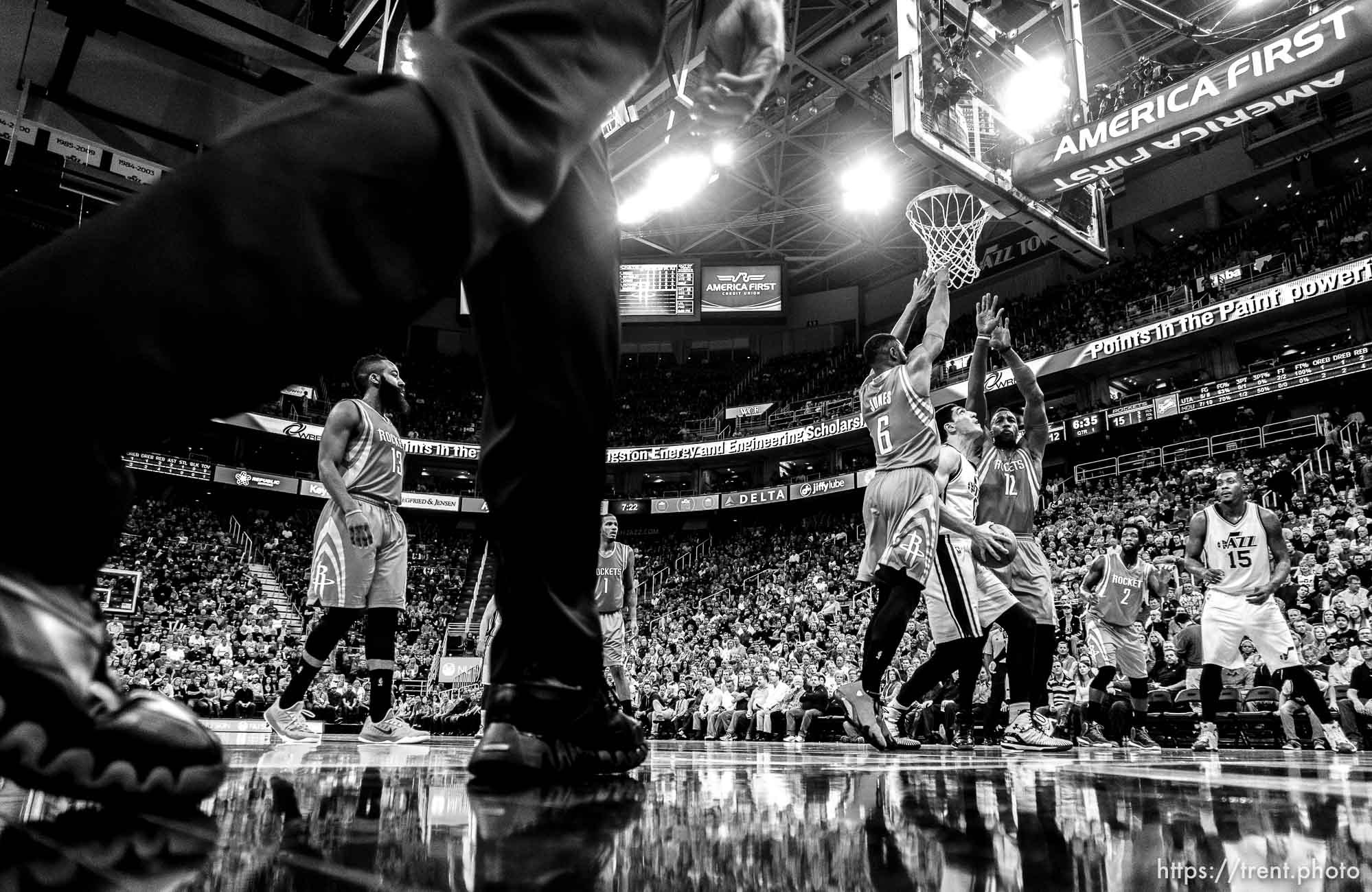 Trent Nelson  |  The Salt Lake Tribune
Utah Jazz center Enes Kanter (0) looks for a shot as the Utah Jazz host the Houston Rockets, NBA basketball at EnergySolutions Arena in Salt Lake City, Wednesday October 29, 2014.