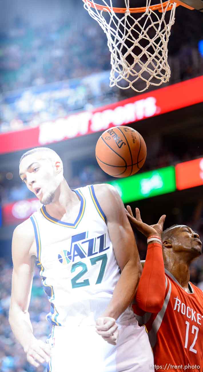 Trent Nelson  |  The Salt Lake Tribune
Utah Jazz center Rudy Gobert (27), as the Utah Jazz host the Houston Rockets, NBA basketball at EnergySolutions Arena in Salt Lake City, Wednesday October 29, 2014.