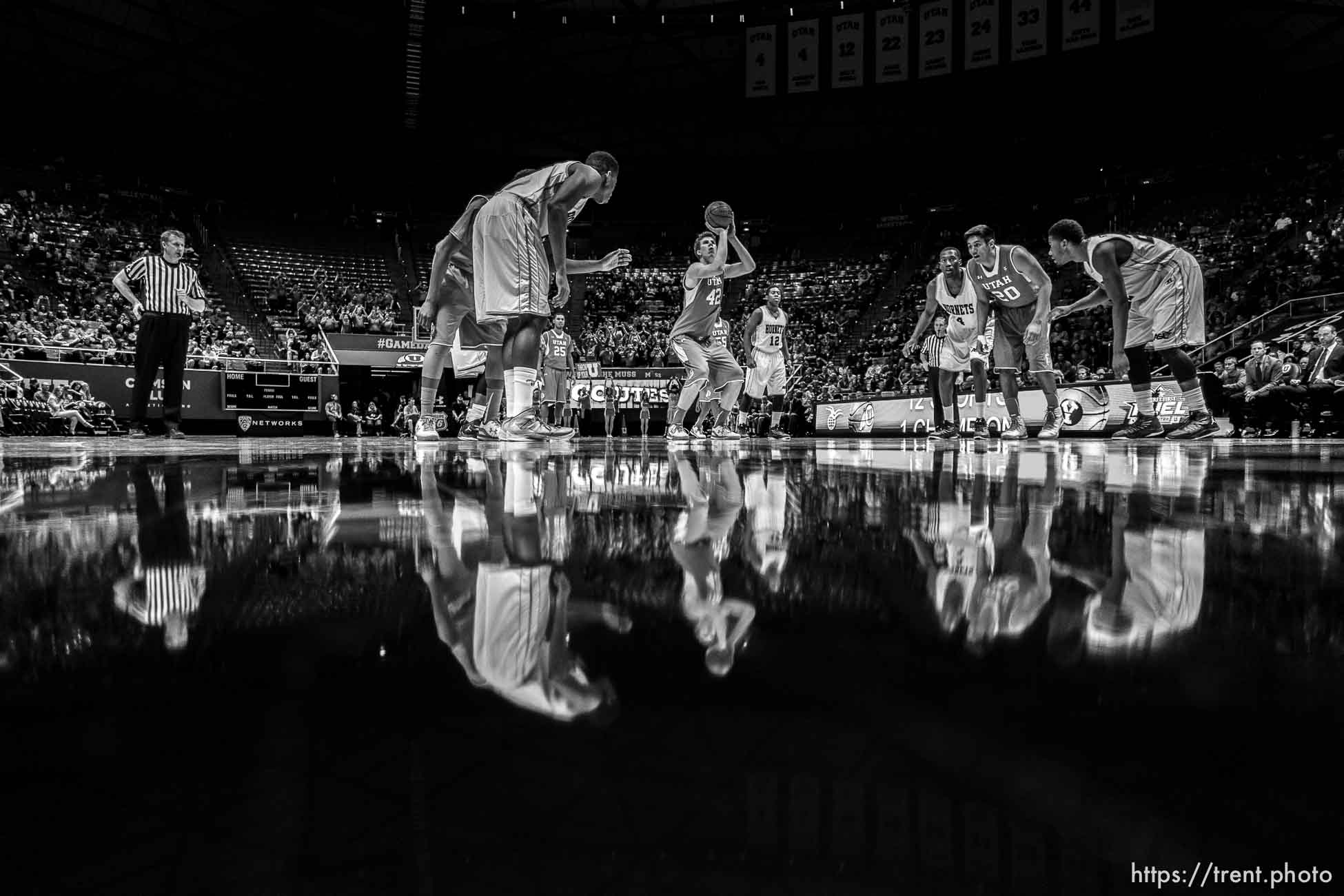 Trent Nelson  |  The Salt Lake Tribune
Utah Utes forward Jakob Poeltl (42) shoots a free throw as the University of Utah Utes host the Alabama State Hornets, college basketball at the Huntsman Center in Salt Lake City, Saturday November 29, 2014.